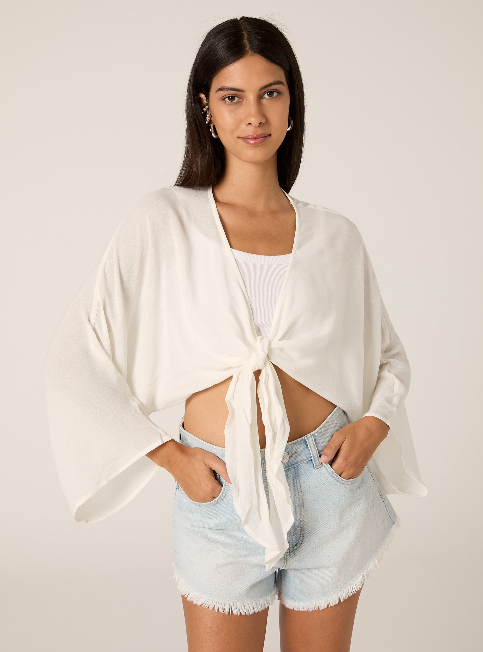 Fluid blouse with knot, WH1 OFF WHITE