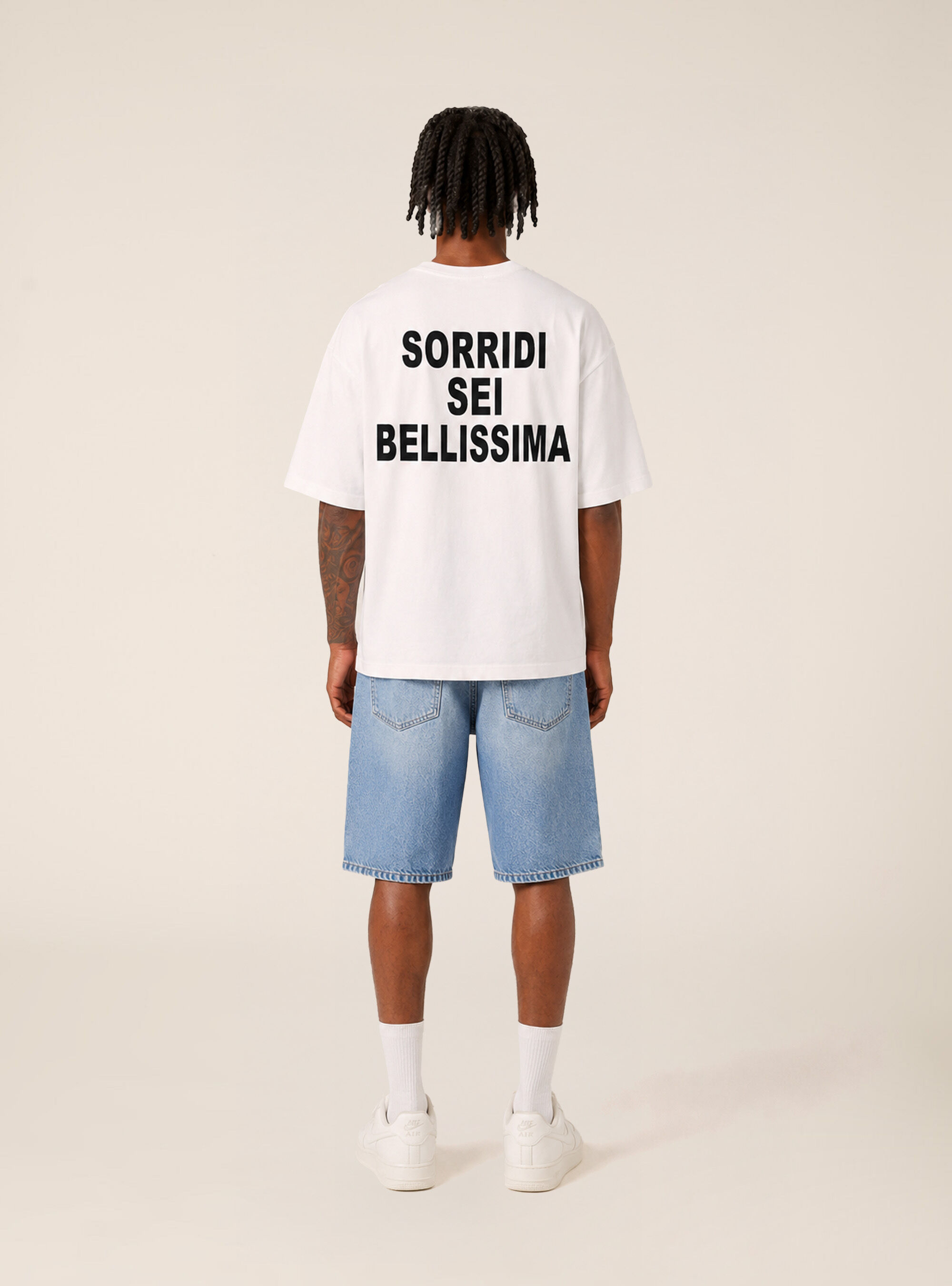 T-shirt  stampa sorridi sei bellissima, WH1 OFF WHITE