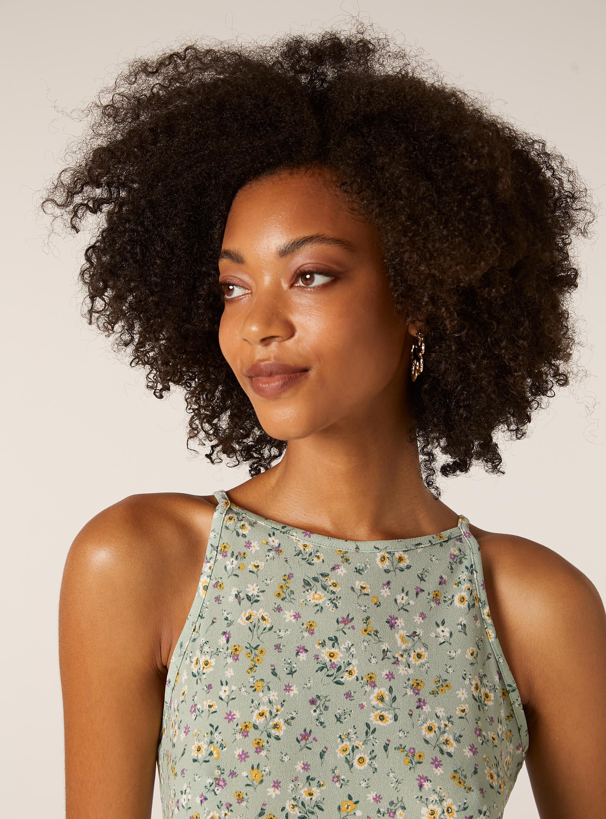 Robe &agrave; fleurs avec fines bretelles, SG3 SAGE LIGHT