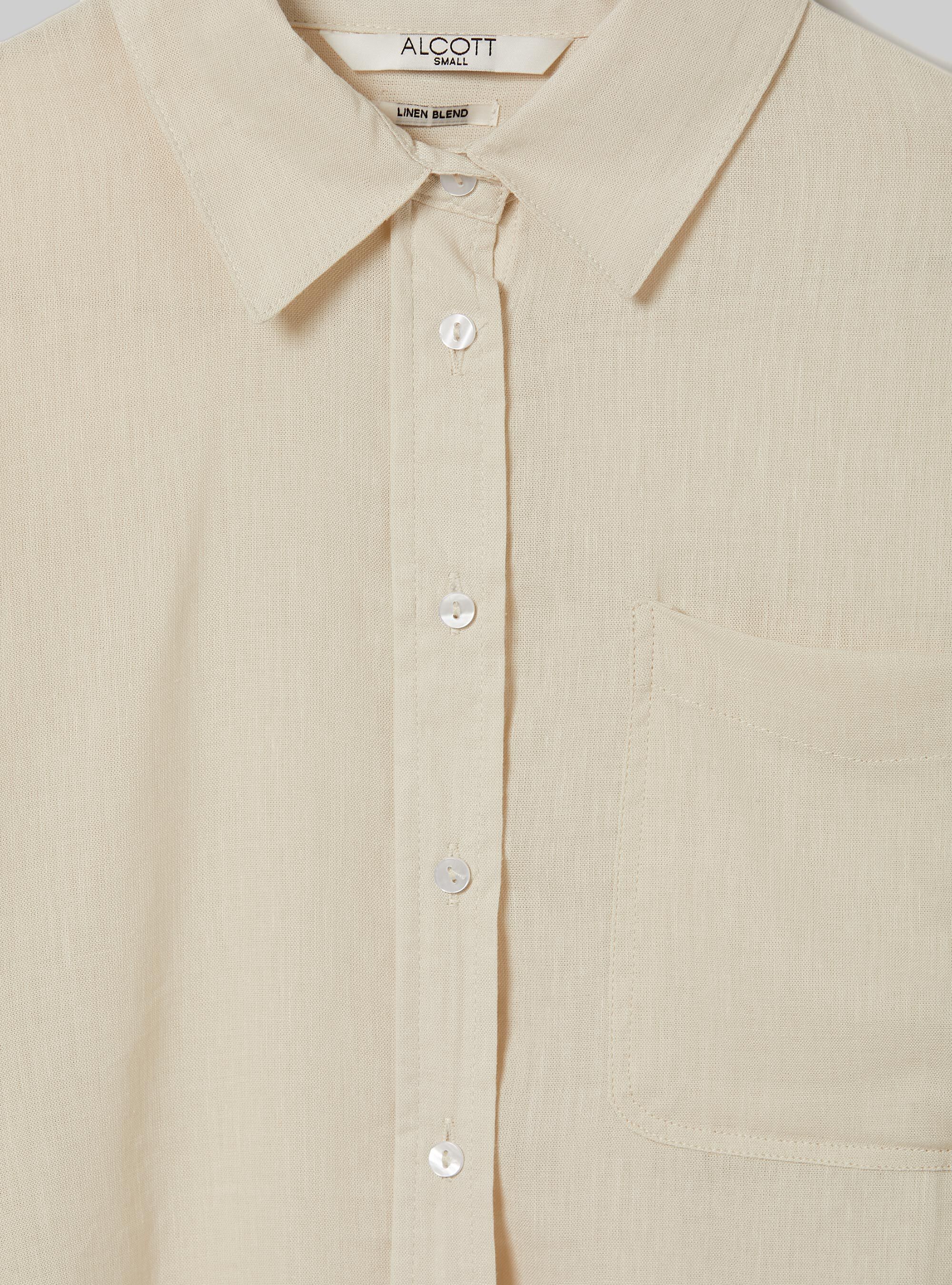 Linen blend shirt with breast pocket, BG3 BEIGE LIGHT