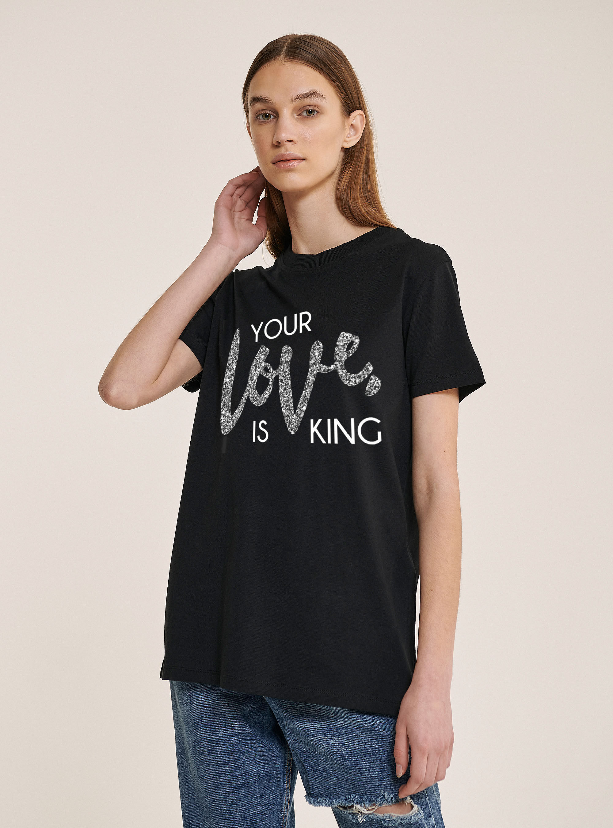 T shirt with glitter lettering print