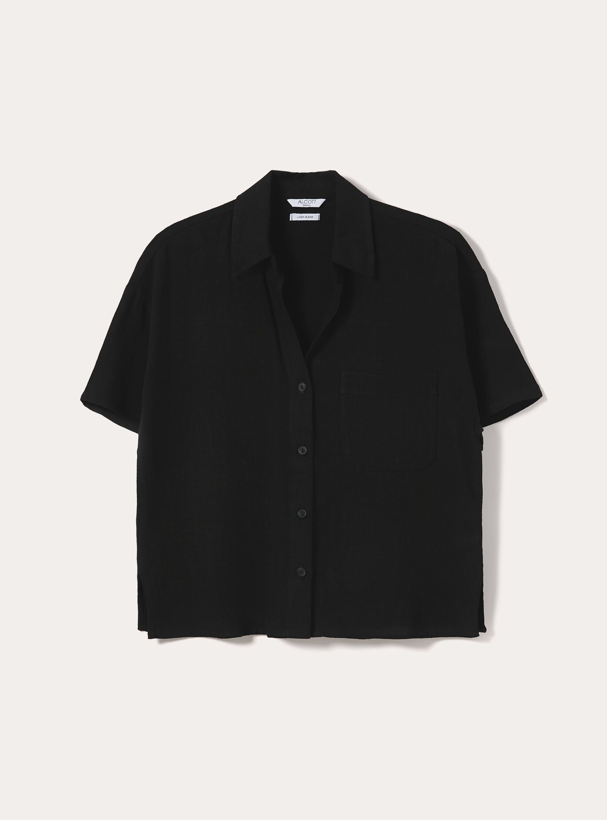 Cropped linen blend shirt, BK1 BLACK
