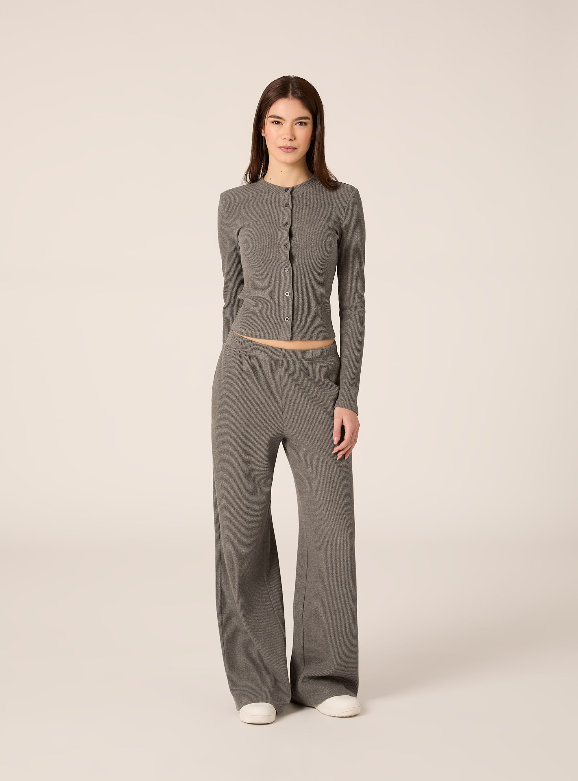 Cardigan in maglia a coste con spalline imbottite, MGY2 GREY MEL MEDIUM