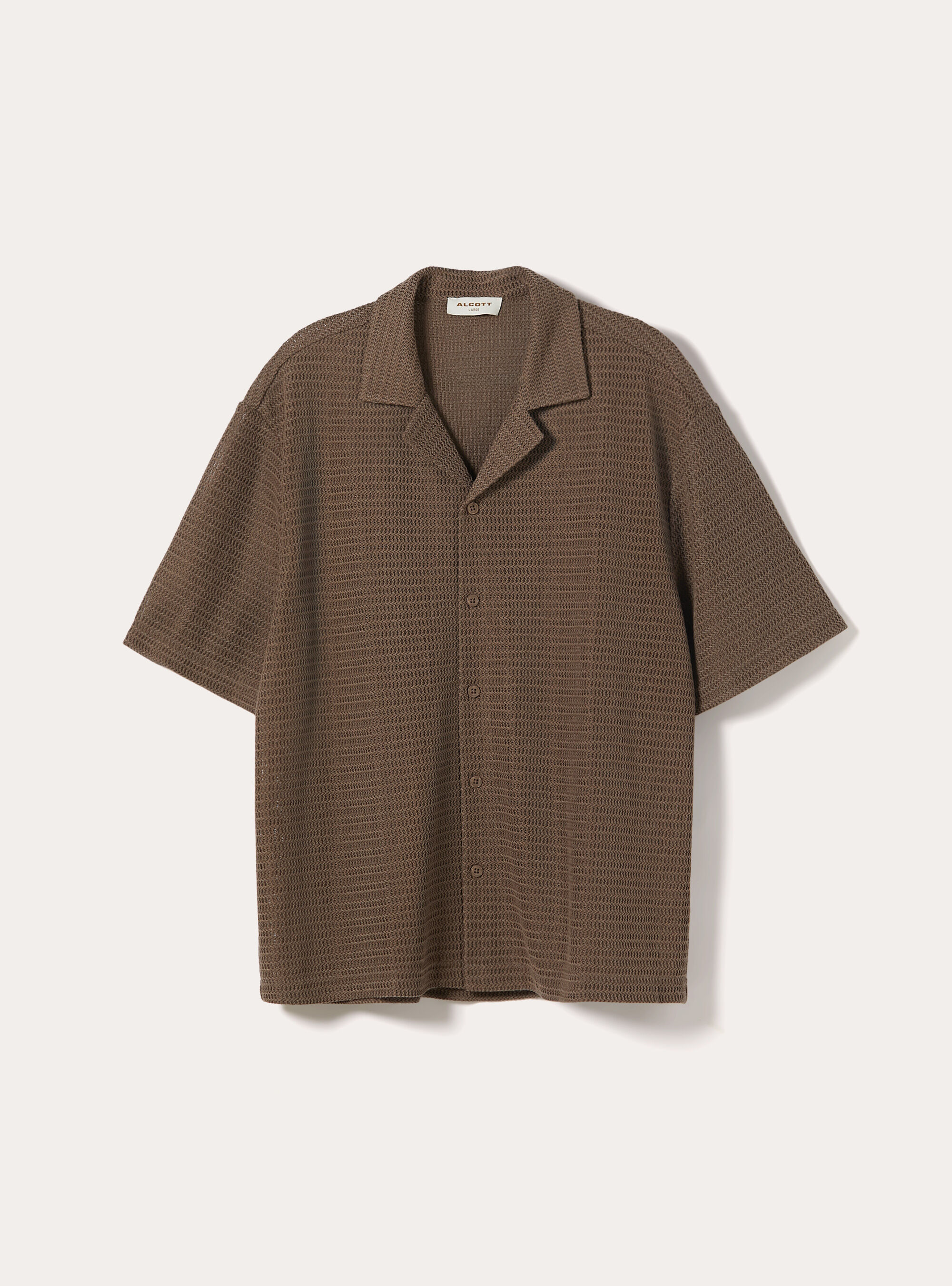 Camicia bowling regular fit effetto rete, BR3 BROWN LIGHT