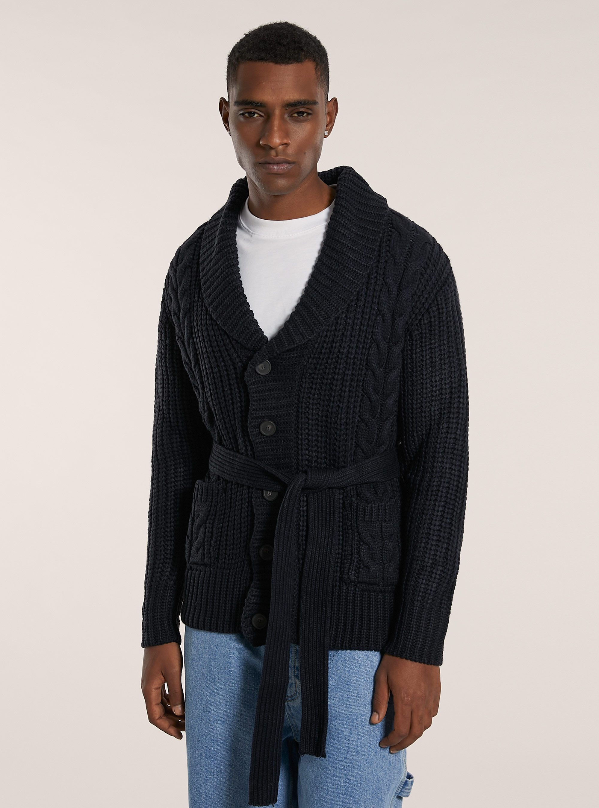 Pullover cardigan a trecce aperto, NA1 NAVY DARK