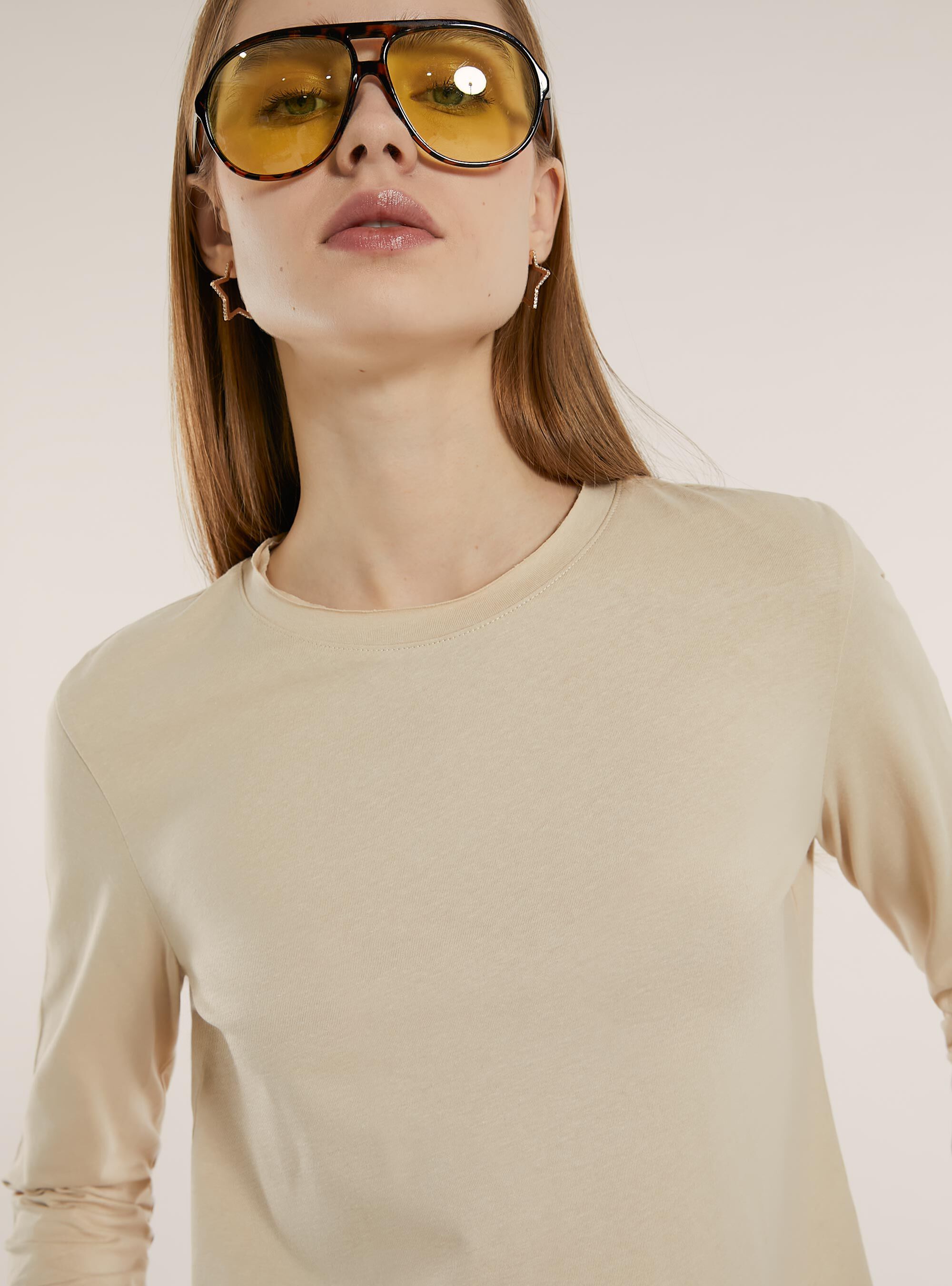 Basic long-sleeved T-shirt, BG3 BEIGE LIGHT