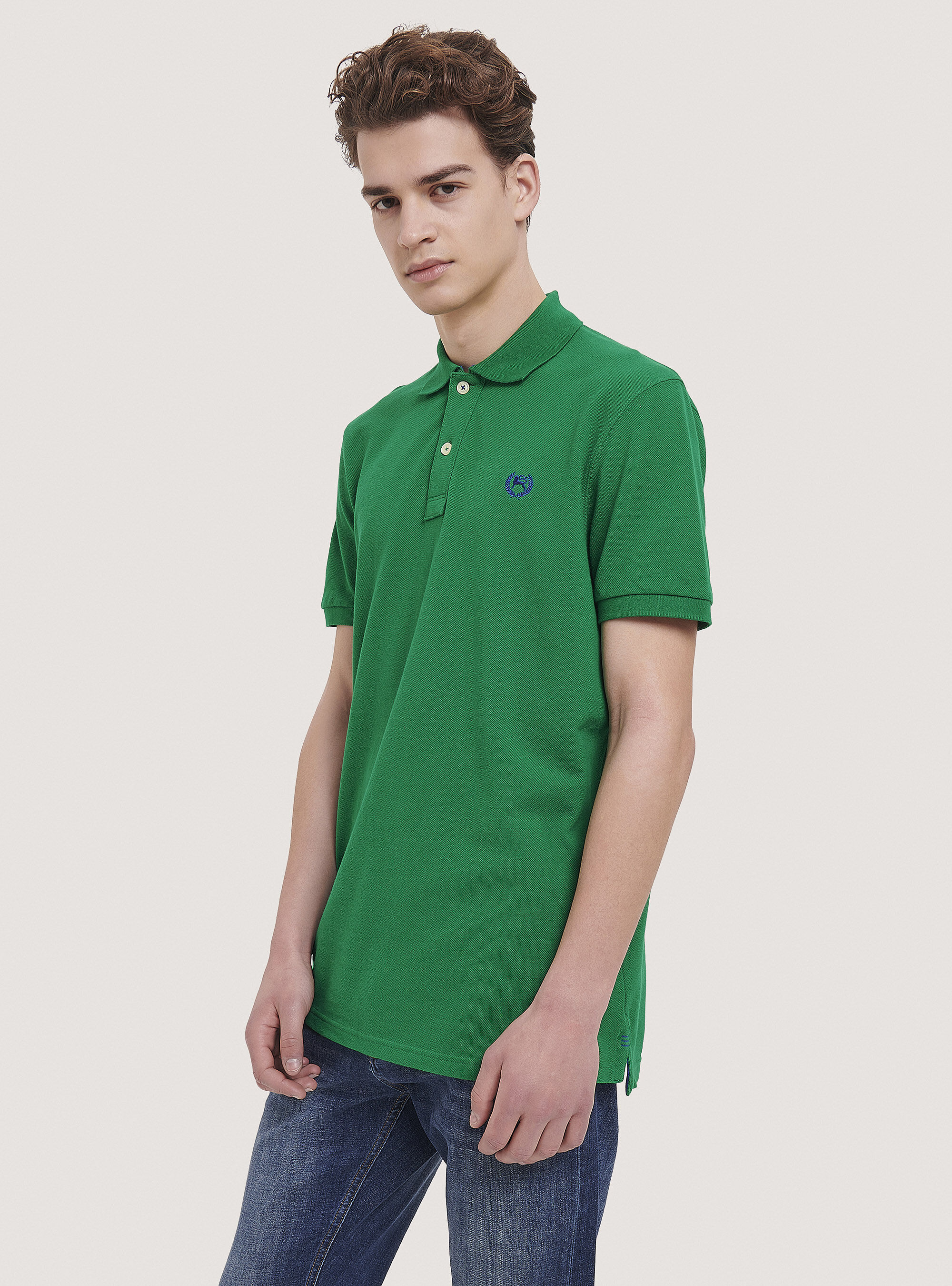 Cotton pique polo shirt with embroidery, C0675 GREEN