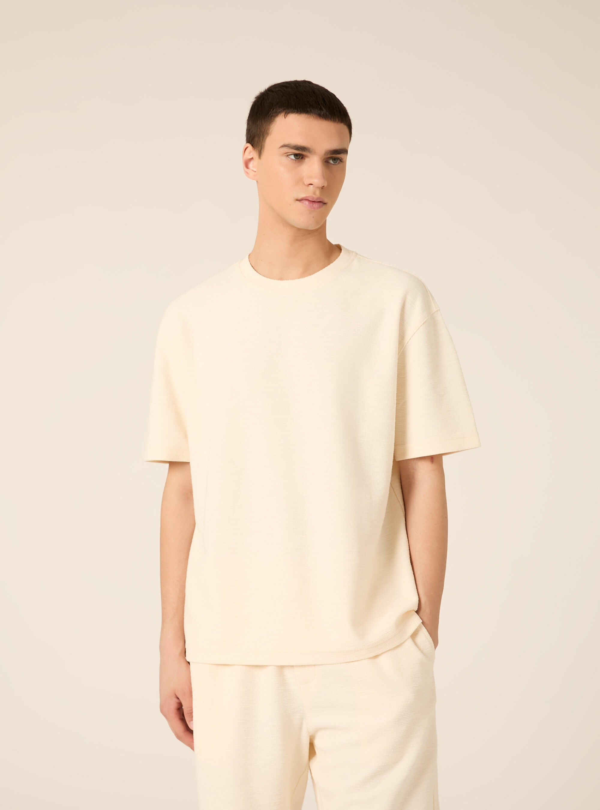 T-shirt in interlock waffle, WH2 WHITE