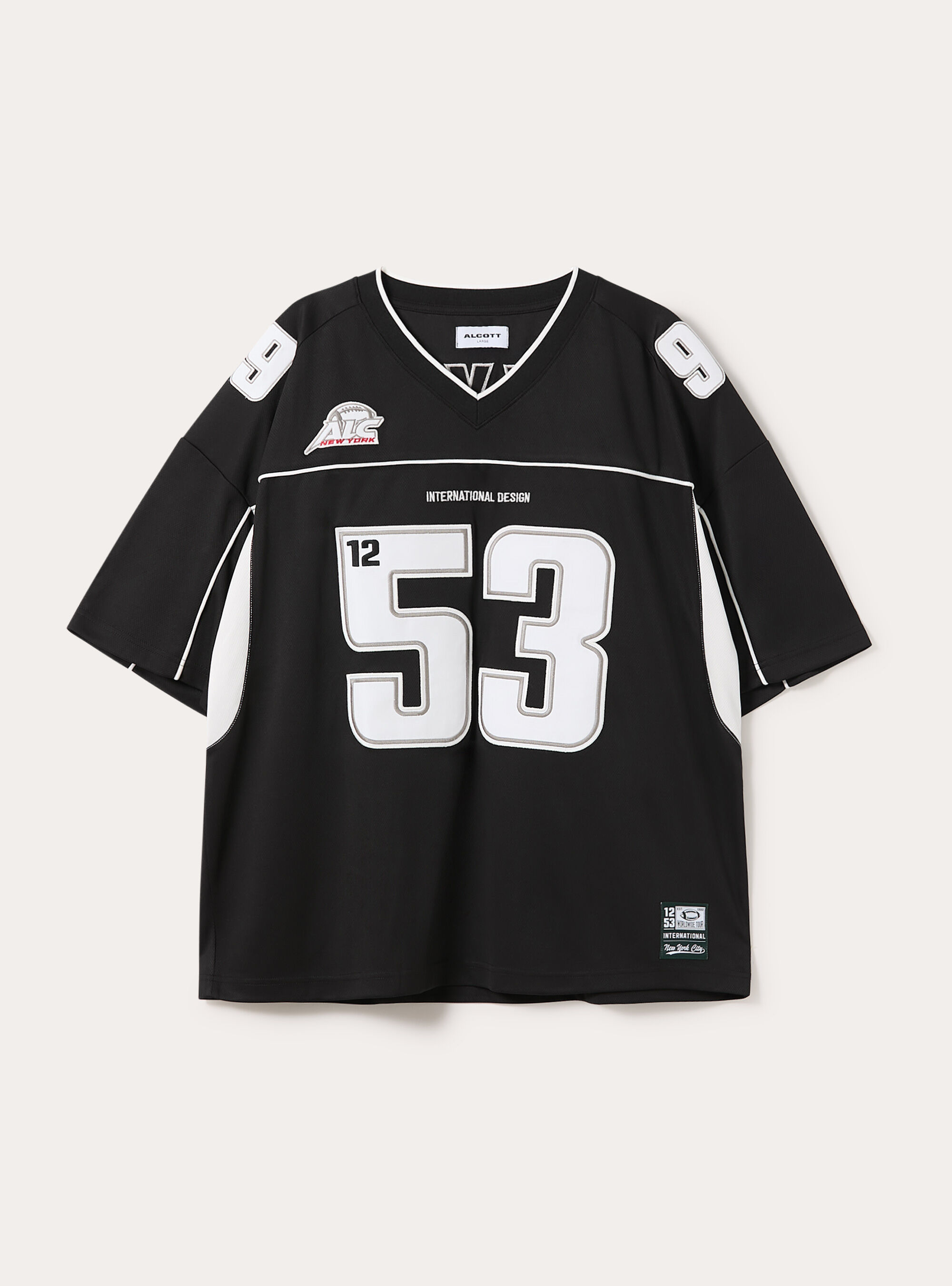 T-shirt collo a v con applicazioni, BK1 BLACK