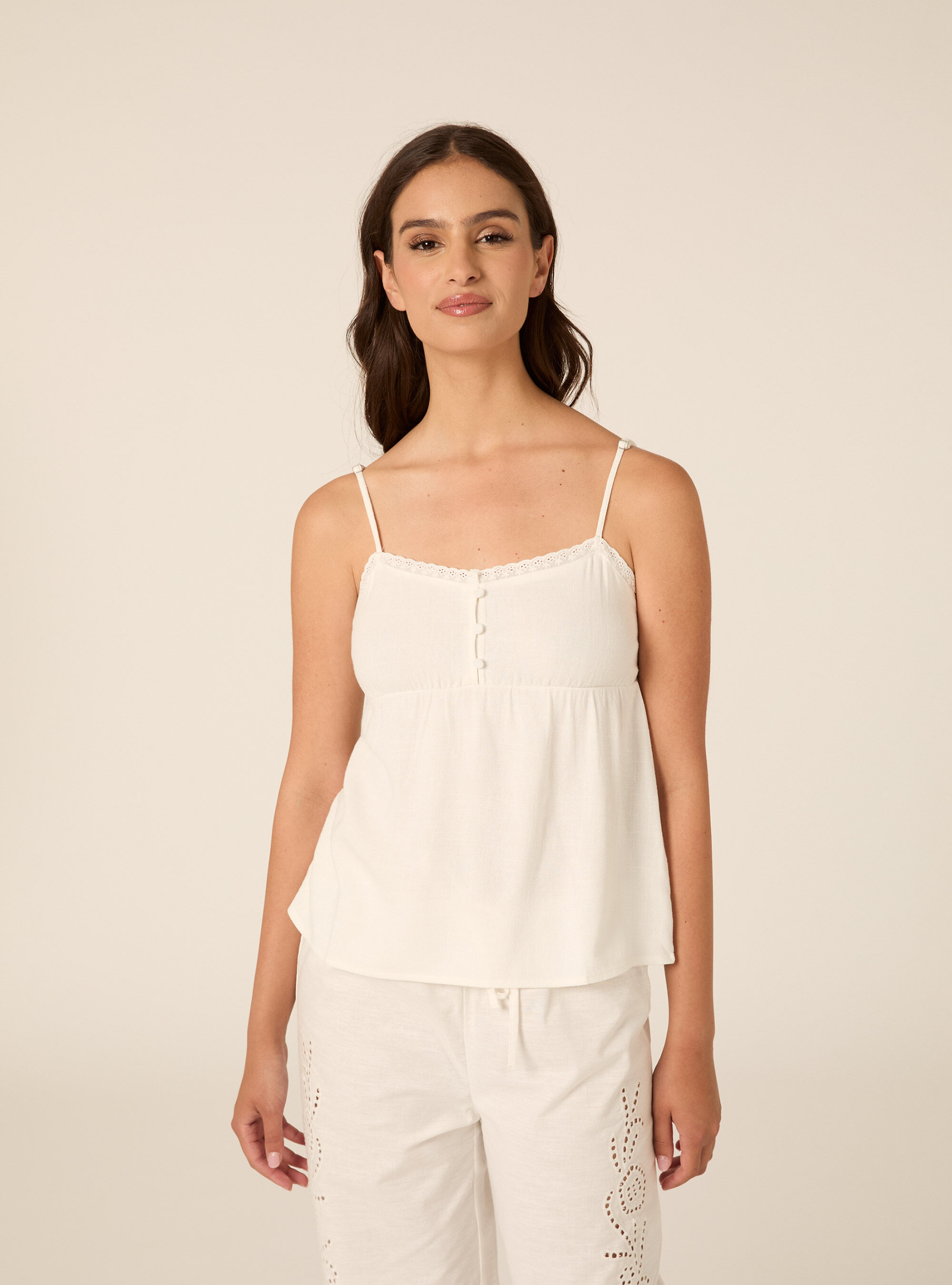 Top con spalline in misto lino, WH2 WHITE