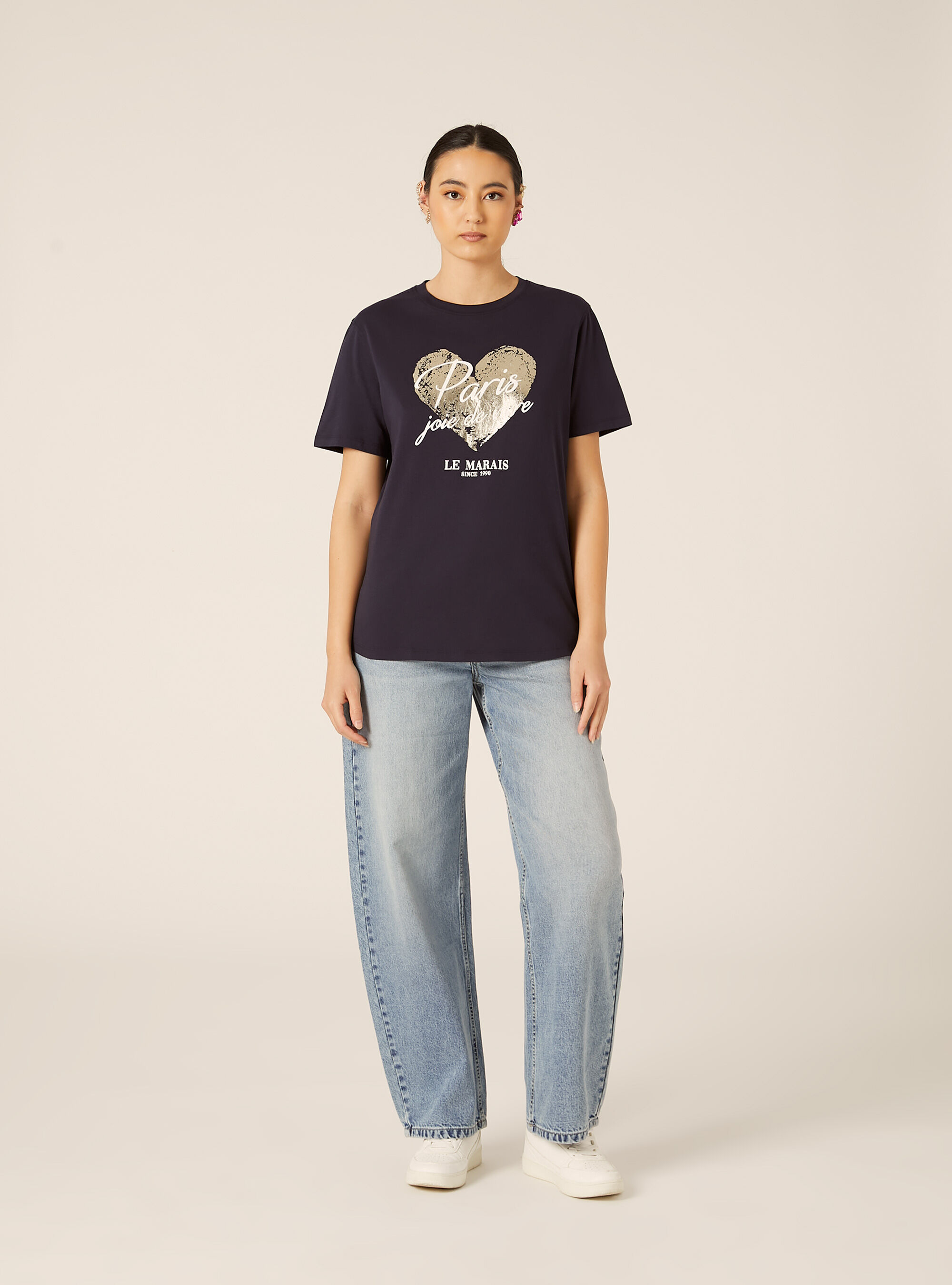 T-shirt avec imprim&eacute; m&eacute;tallis&eacute;, NA3 NAVY LIGHT