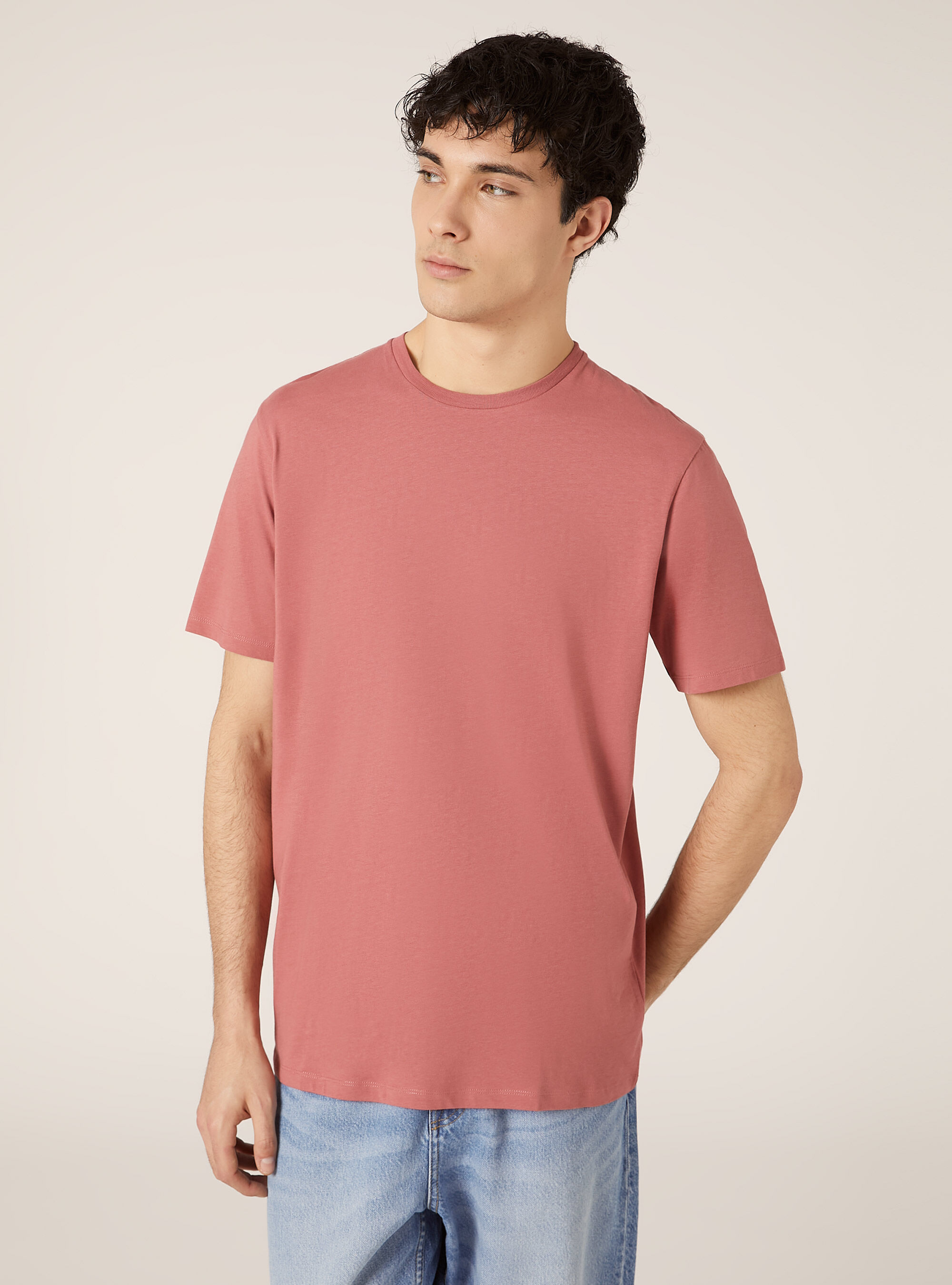 T-shirt en coton &agrave; col ras du cou, PK1 PINK DARK