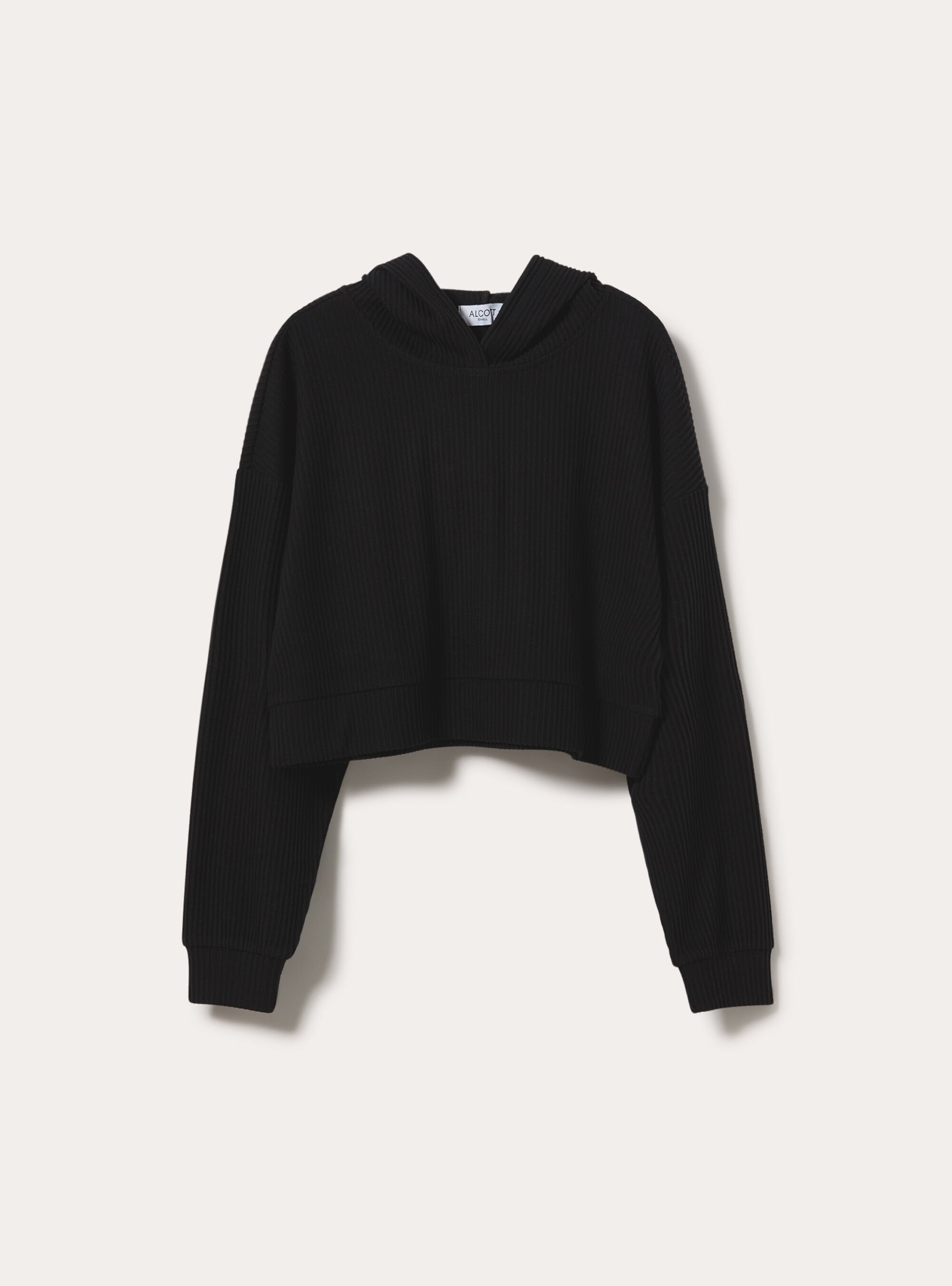 Felpa crop con cappuccio, BK1 BLACK
