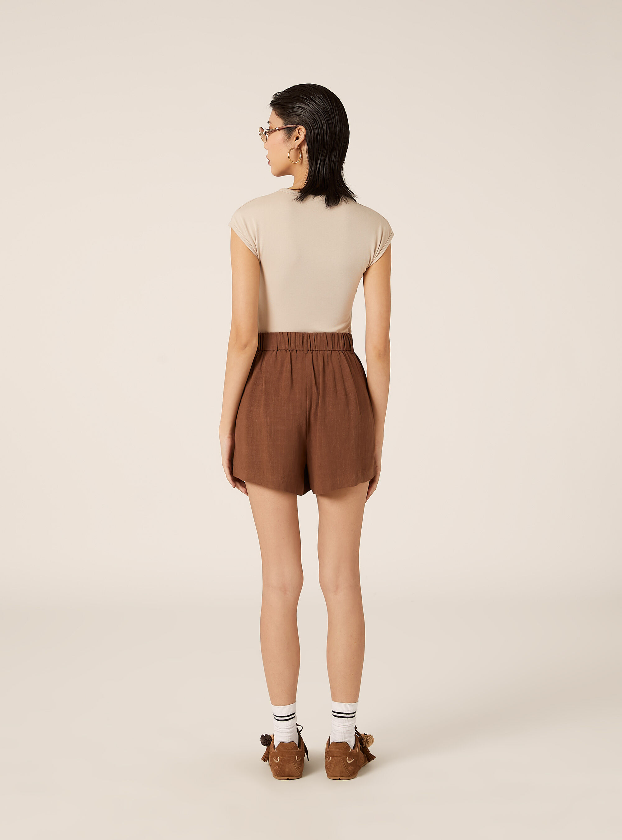 Shorts morbidi in misto lino, BR2 BROWN MEDIUM