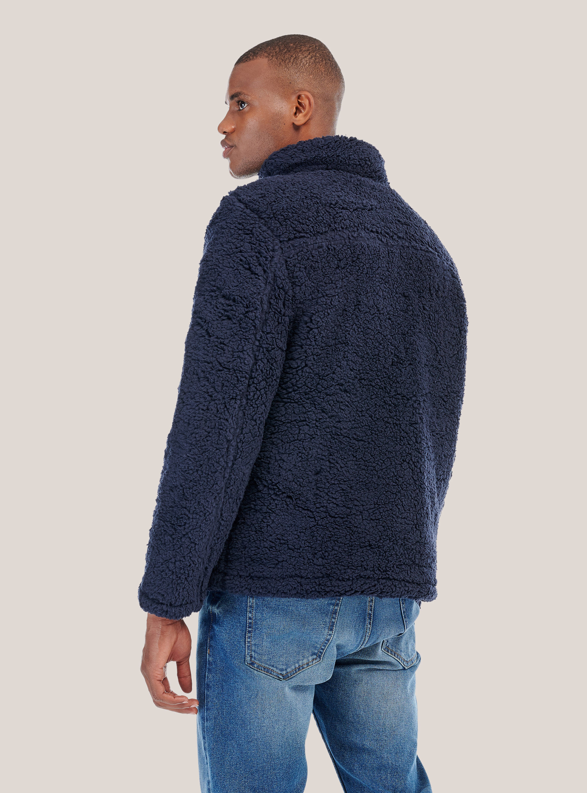 FAKE LAMBSKIN JACKET, BLUE NAVY