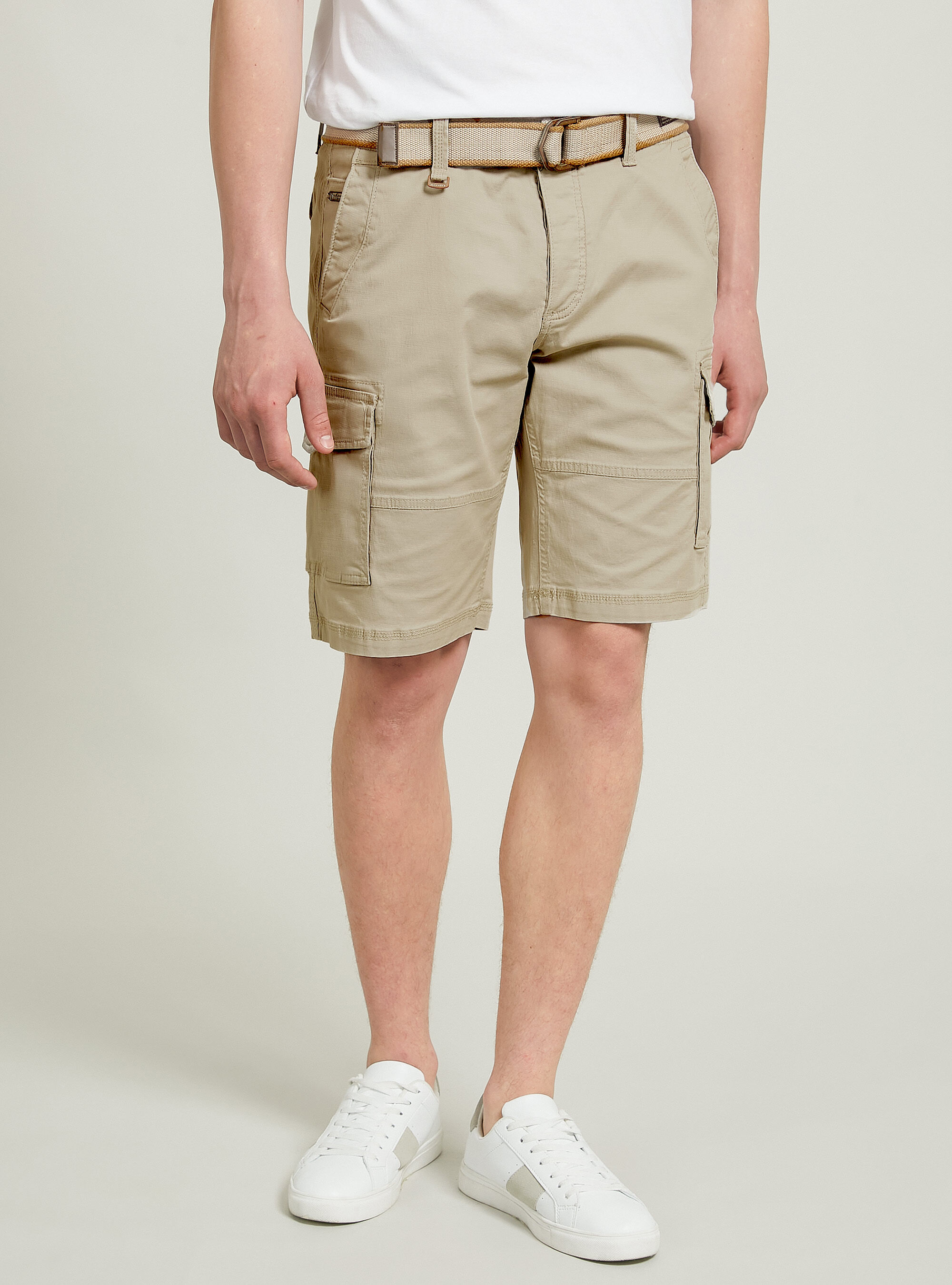 Bermuda cargo in cotone con cintura in canvas