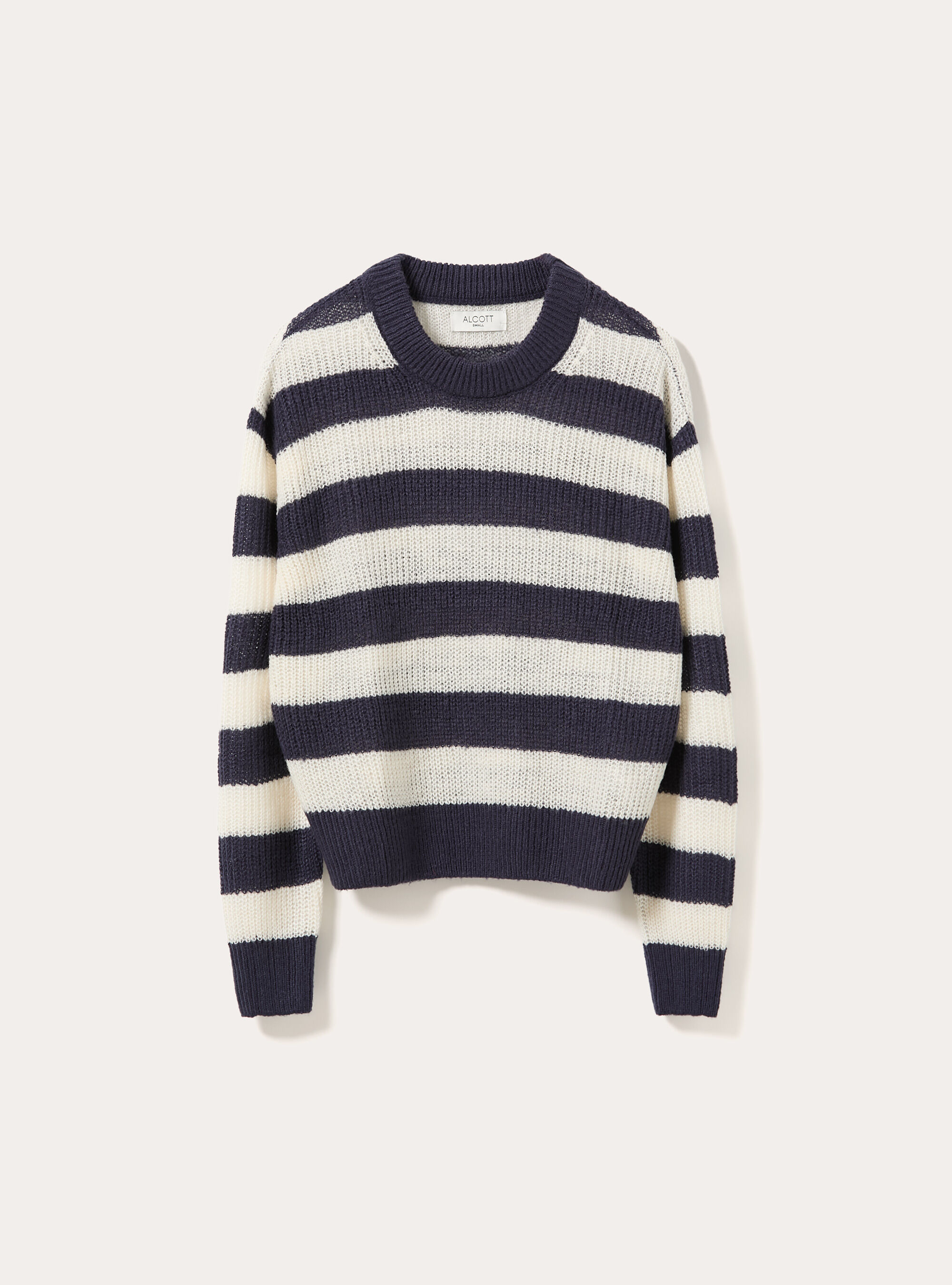 Open knit striped crew neck jumper, NA2 NAVY MEDIUM