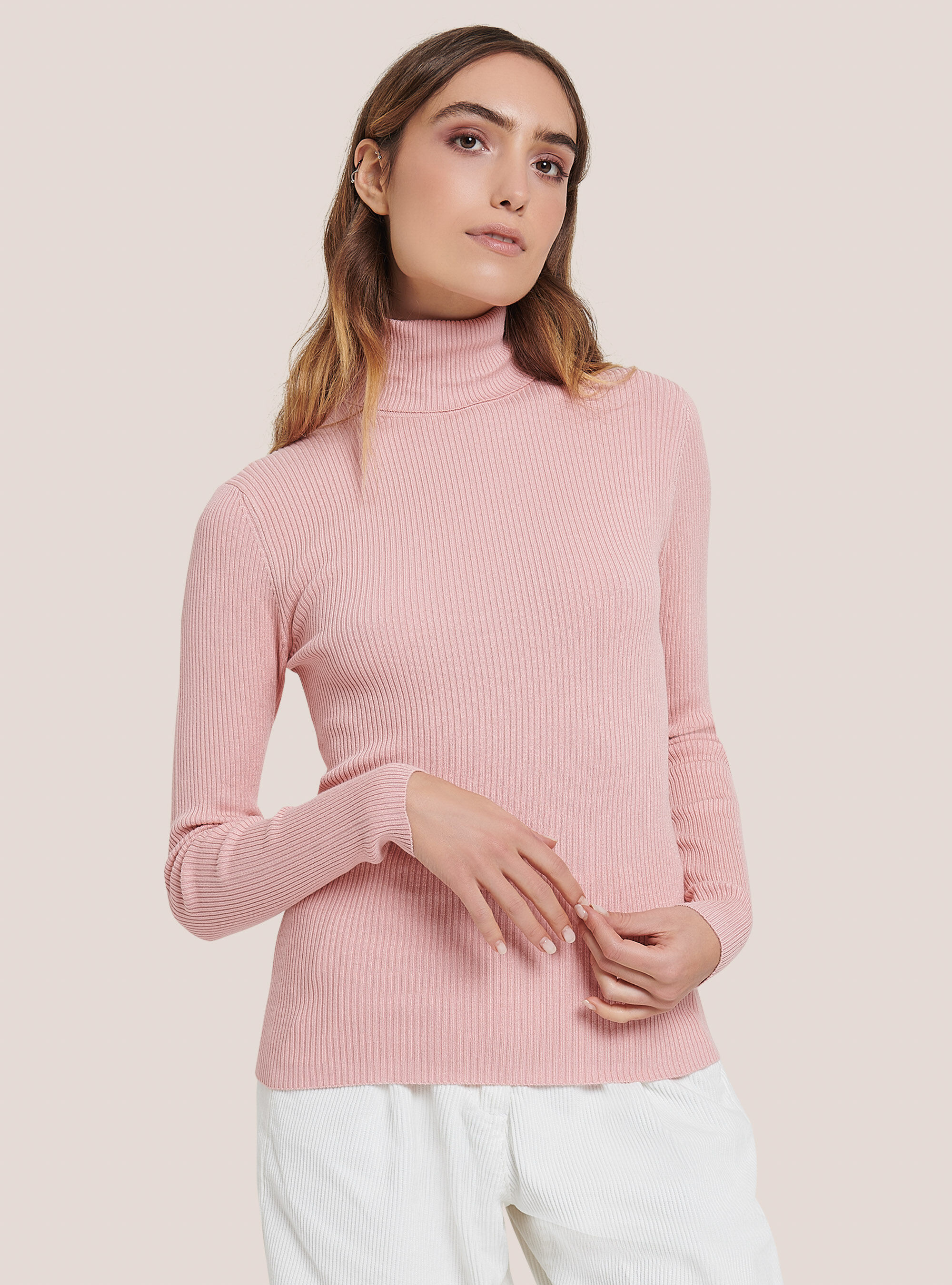 Pink ribbed turtleneck hot sale