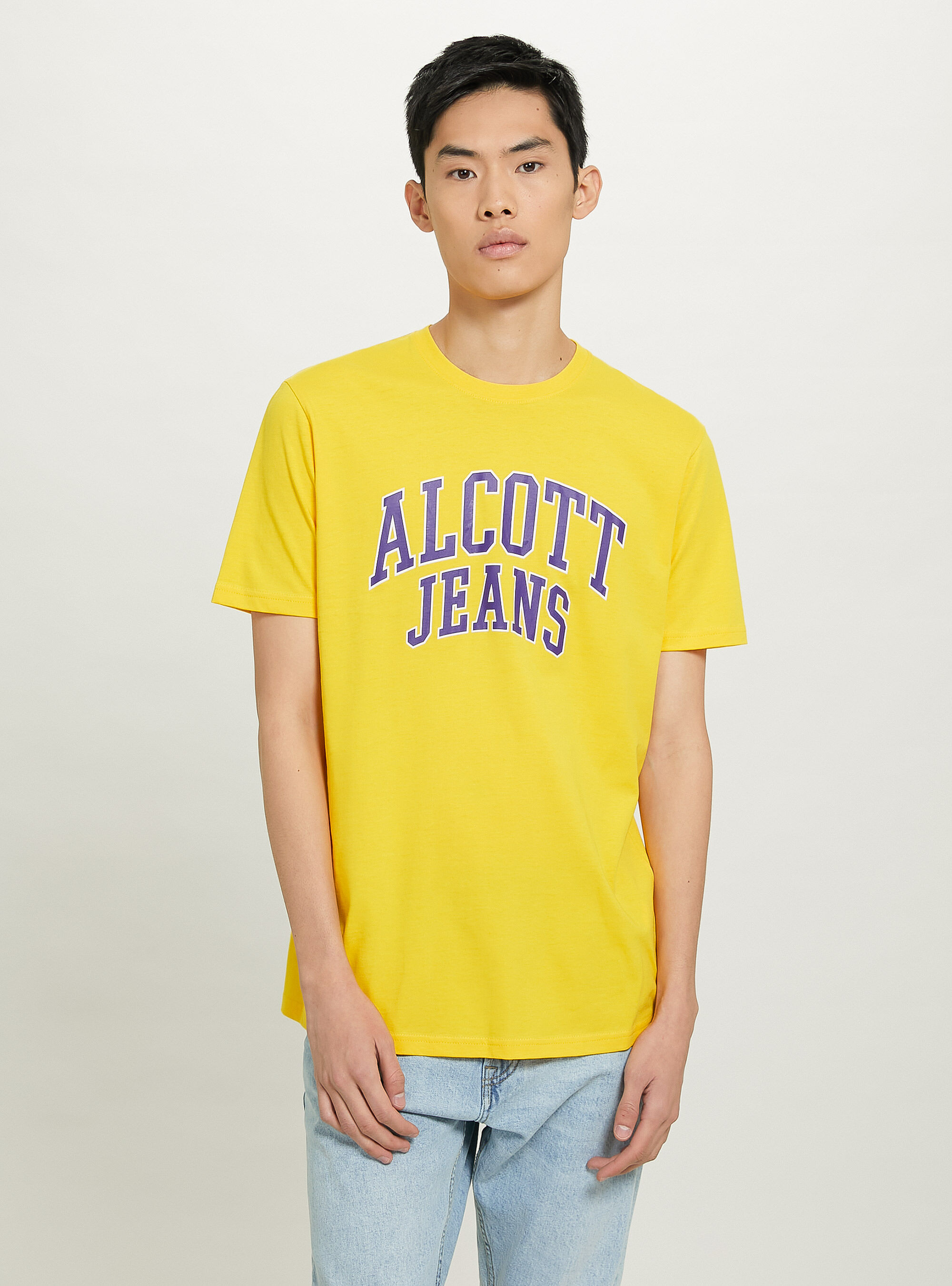 T-shirt en coton avec imprim&eacute;, C7704 YELLOW