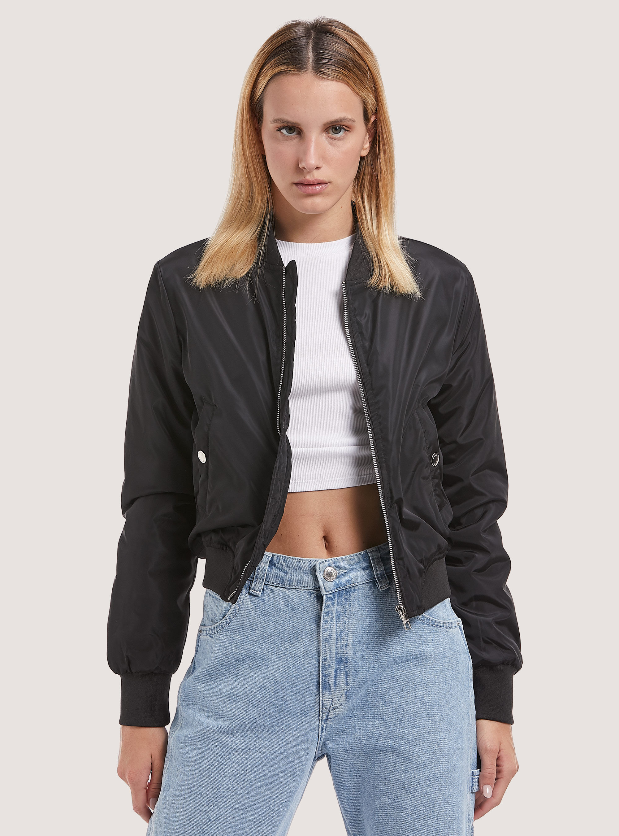 Cropped bomber jacket with recycled padding