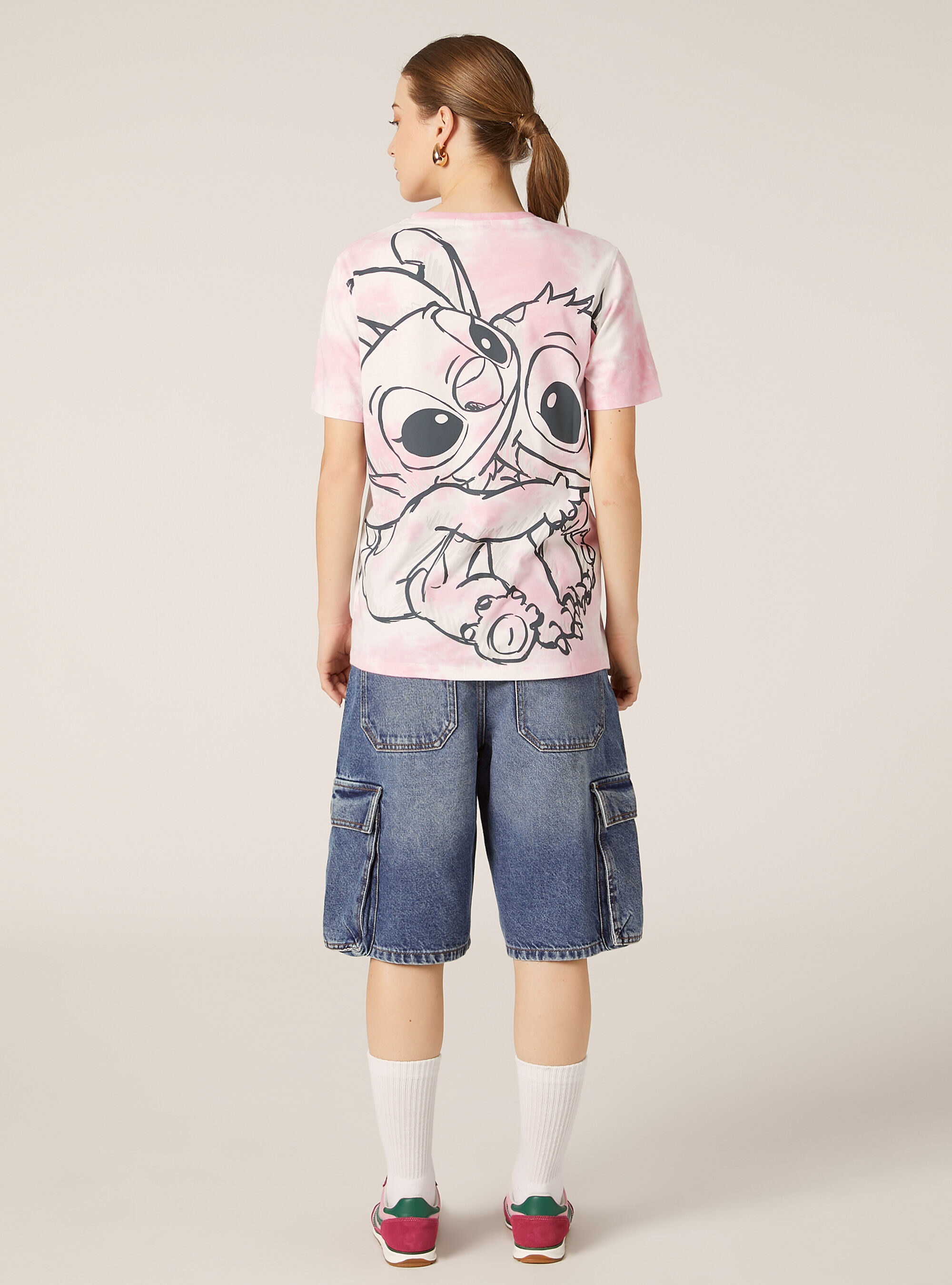 XTONZ WOMAN ■ Luna Keyhu Stitch Point PK Short Sleeve T Stitch / Alcott print t-shirt | Alcott | Women's T-Shirt