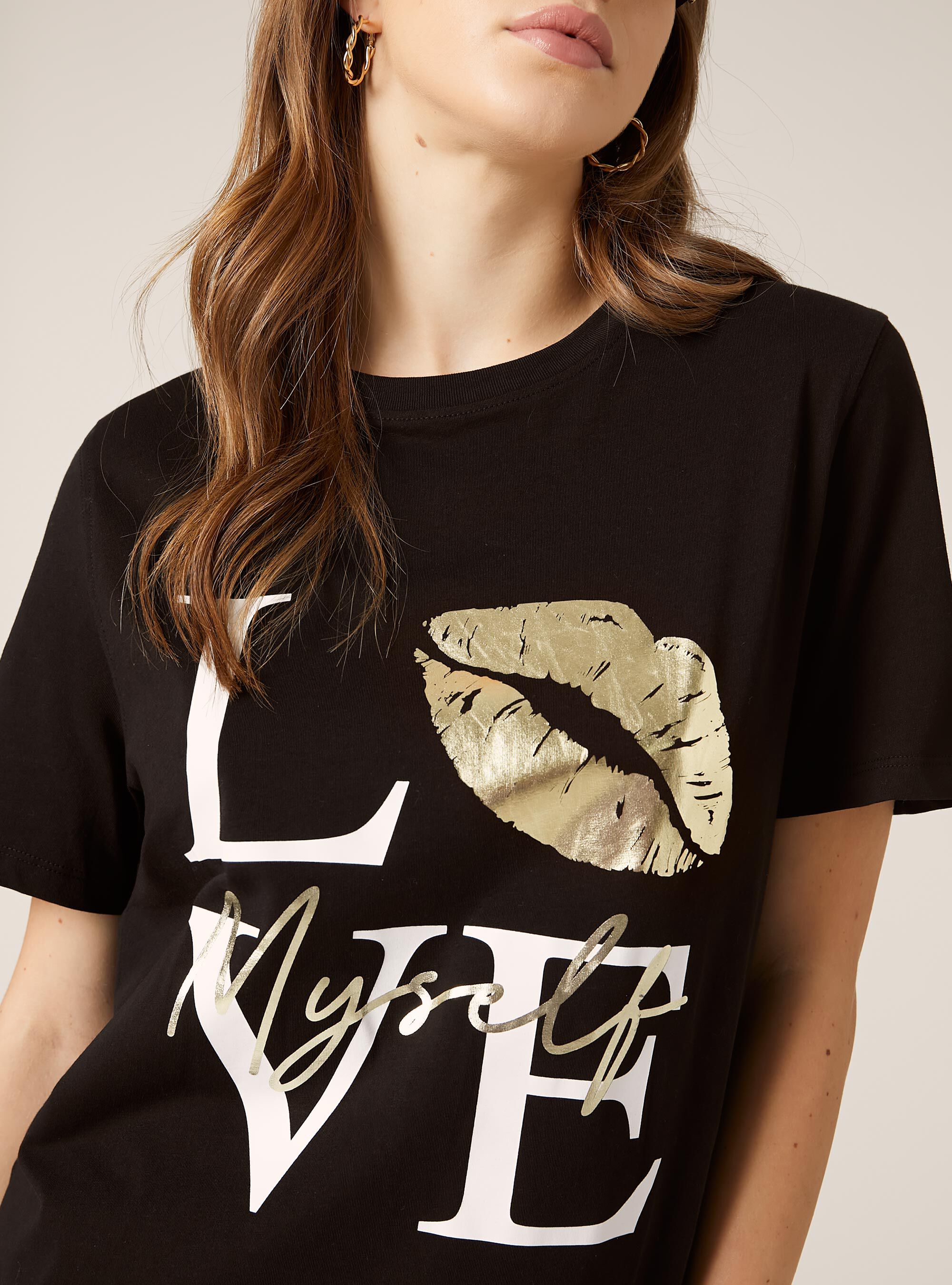 T-shirt &agrave; imprim&eacute; m&eacute;tallique, BK1 BLACK