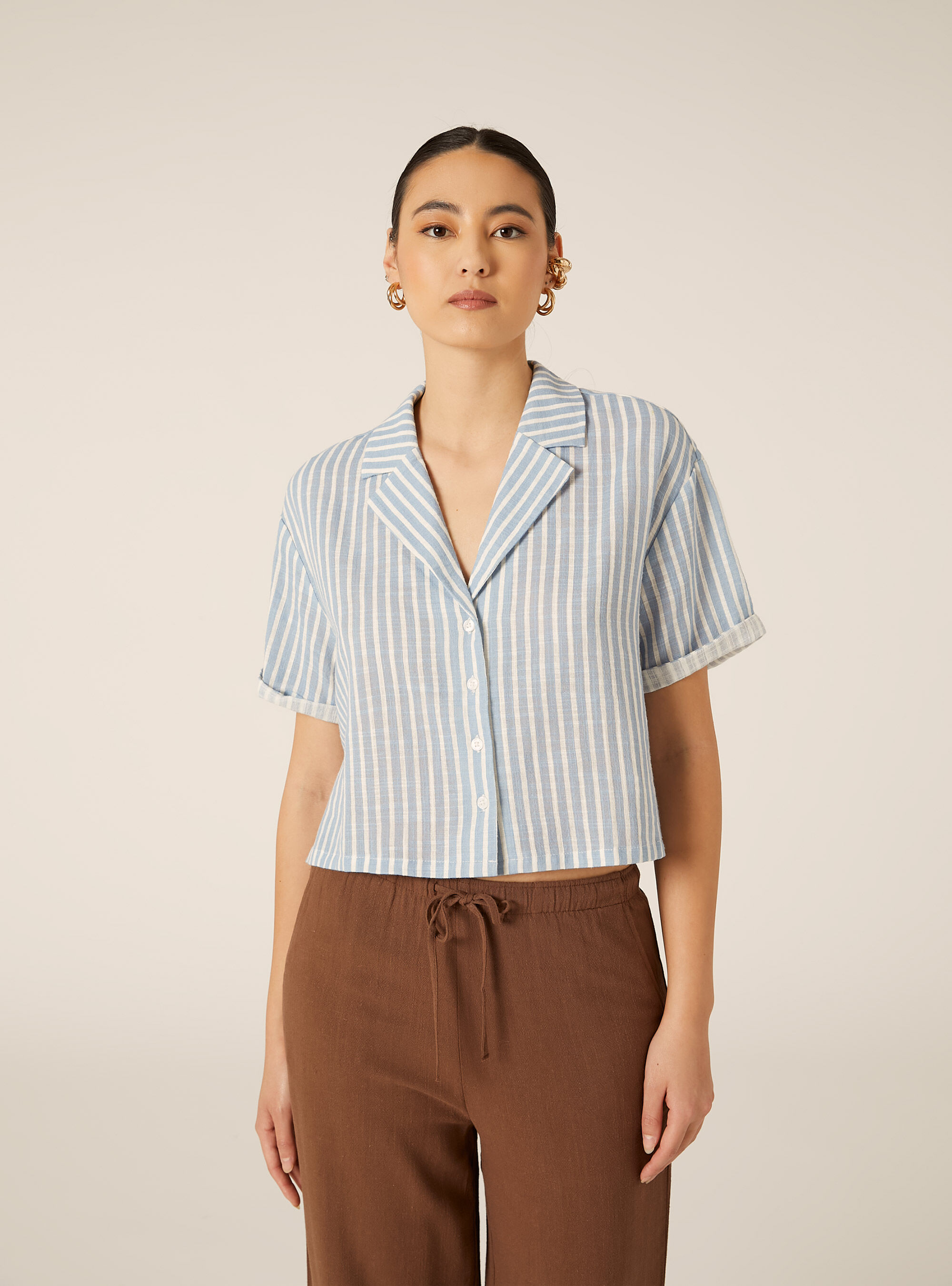 Camicia maniche corte crop