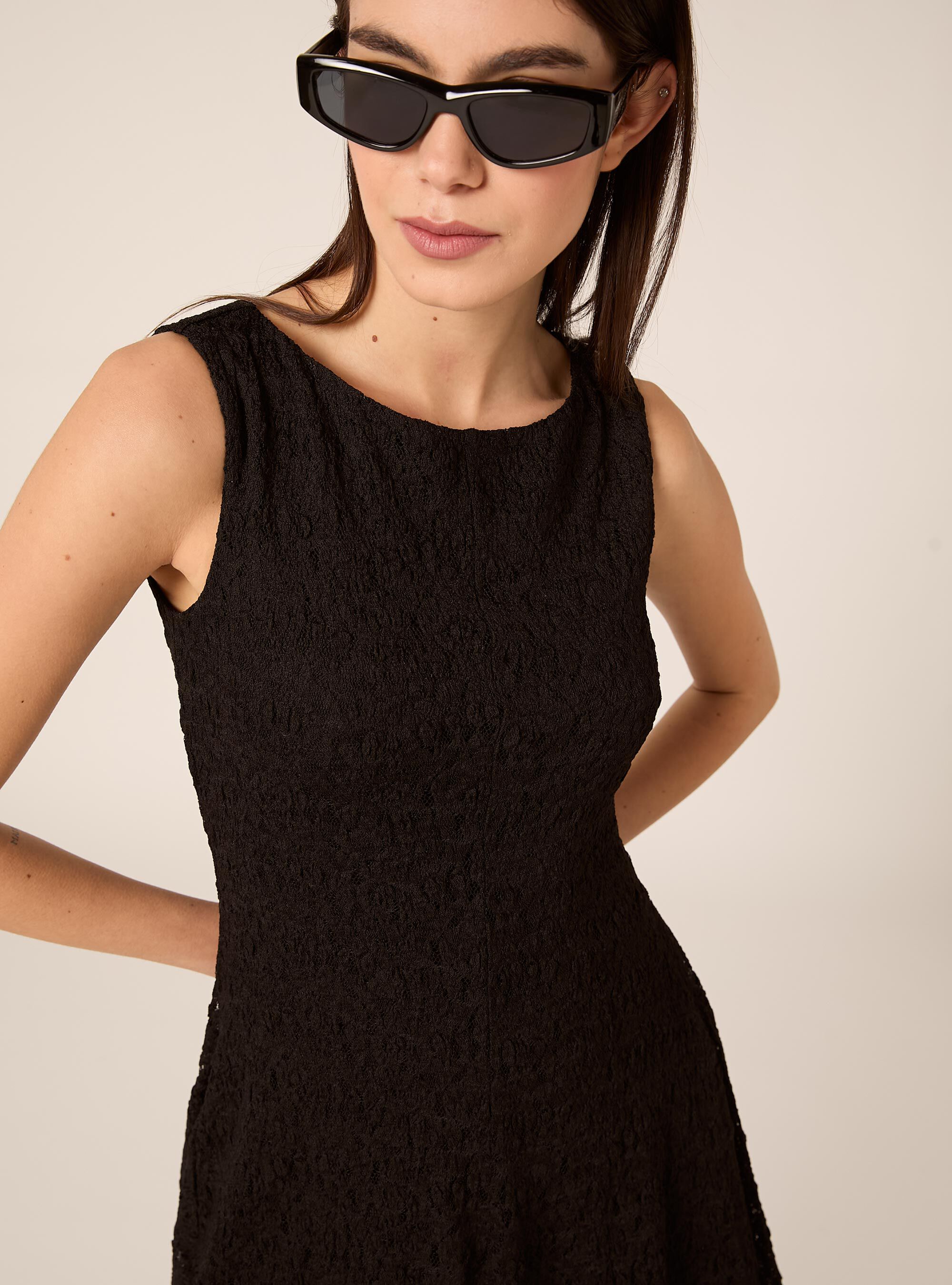 Asymmetrical lace dress, BK1 BLACK