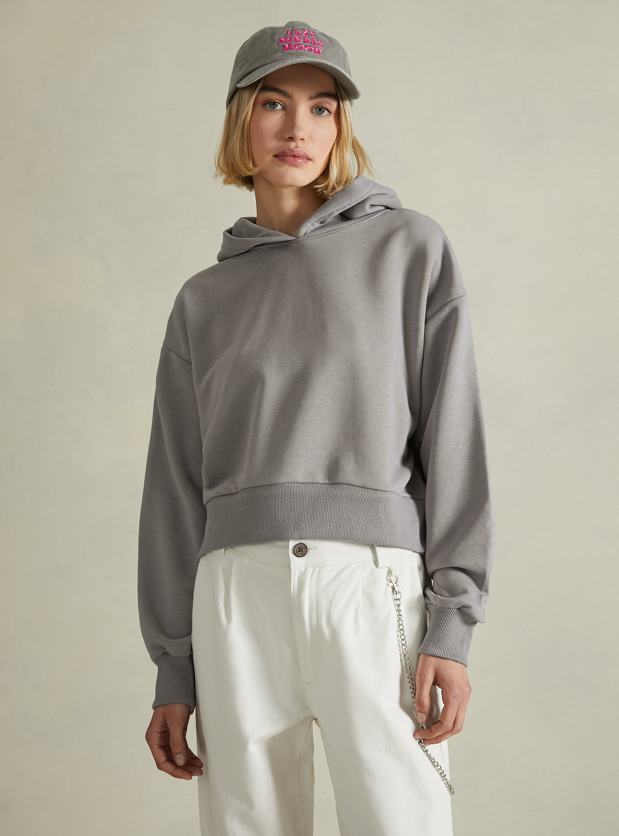 Felpa boxy fit con cappuccio, GY2 GREY MEDIUM