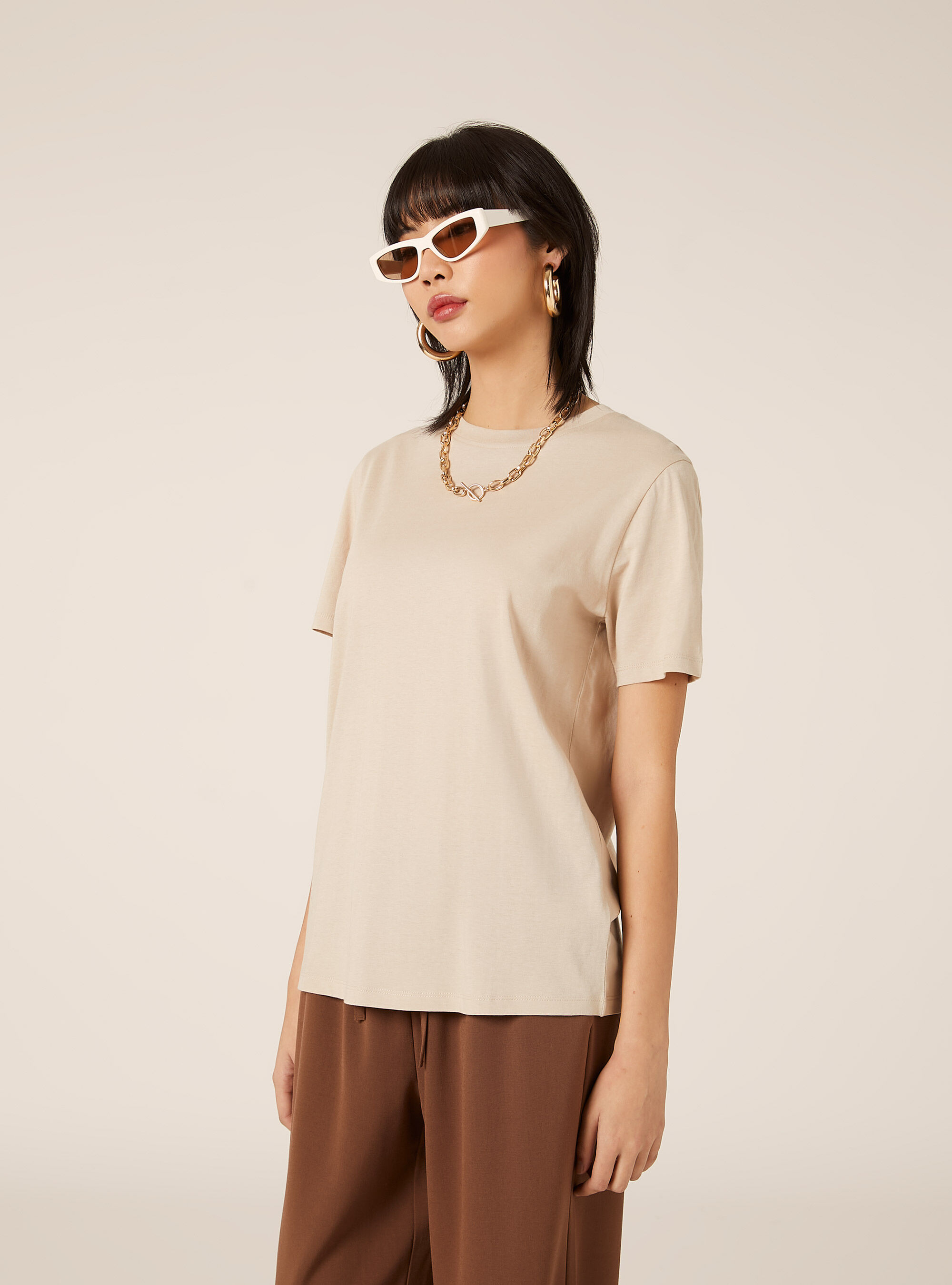 Cotton crew neck T-shirt, BG2 BEIGE MEDIUM