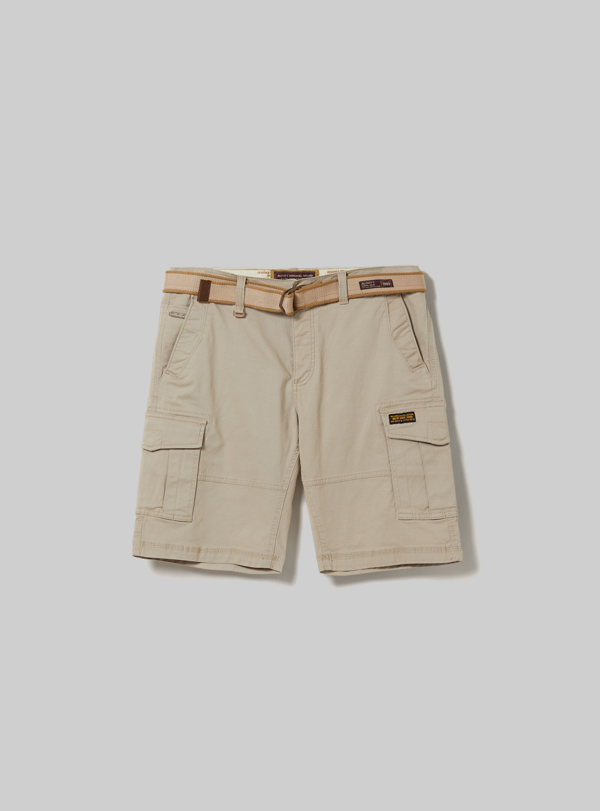 Cotton cargo bermuda with canvas belt, SA2 SAND MEDIUM