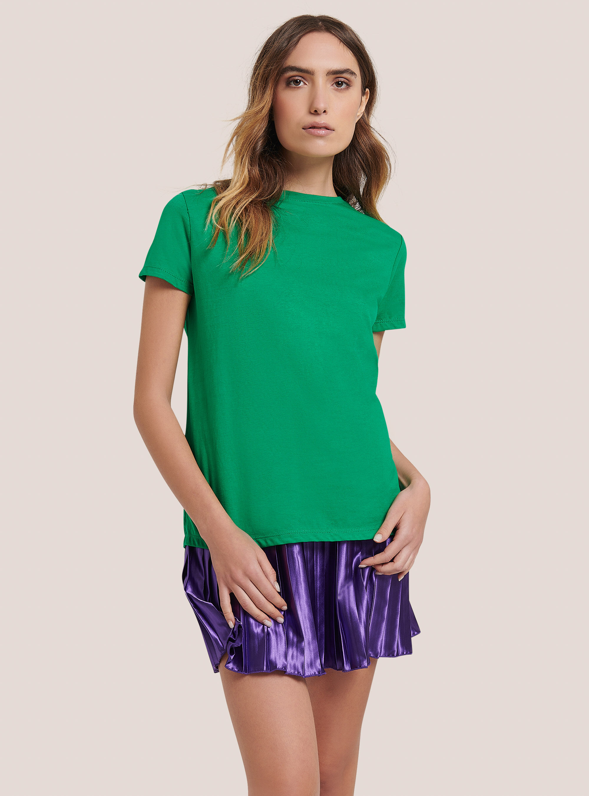 Maglietta in cotone tinta unita, C6575 GREEN
