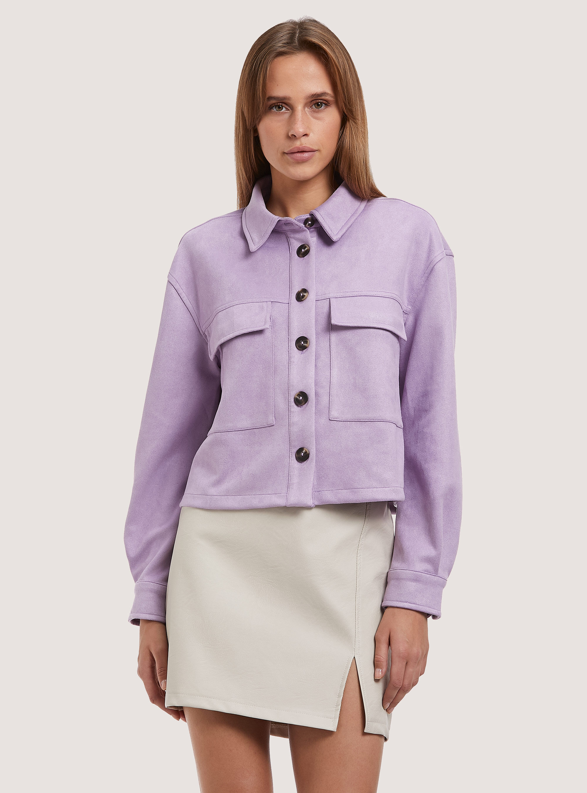 Chaqueta camisera cropped de ante, LC2 LILLAC MEDIUM