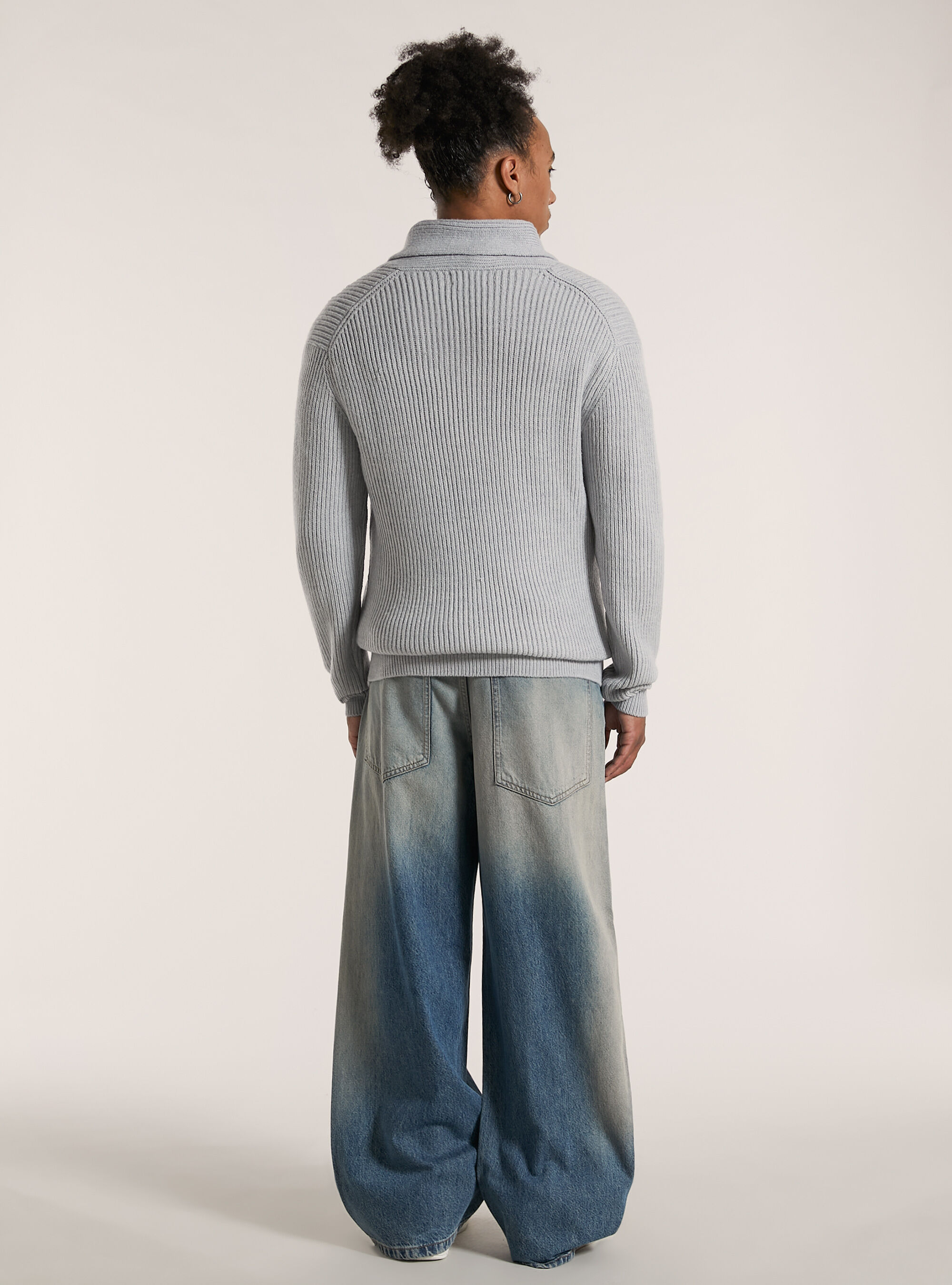 Soft ribbed pullover with raised collar, MGY3 GREY MEL LIGHT