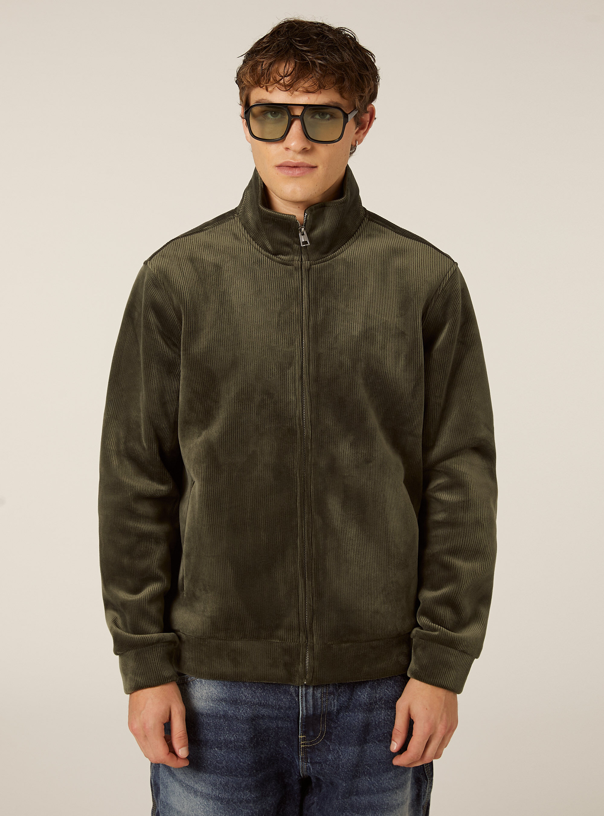 Corduroy zip-up sweatshirt