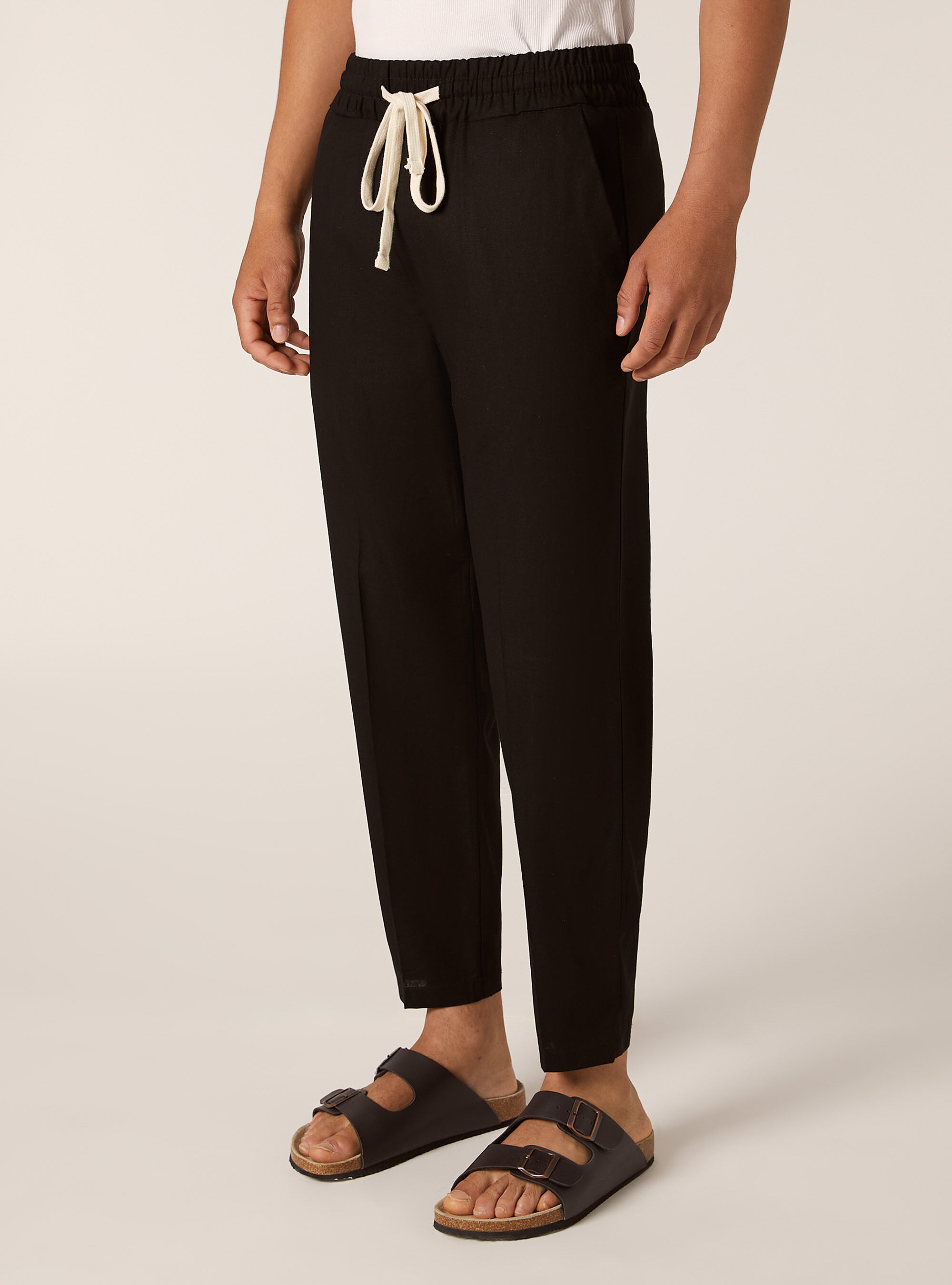 Linen blend jogger trousers, BK1 BLACK