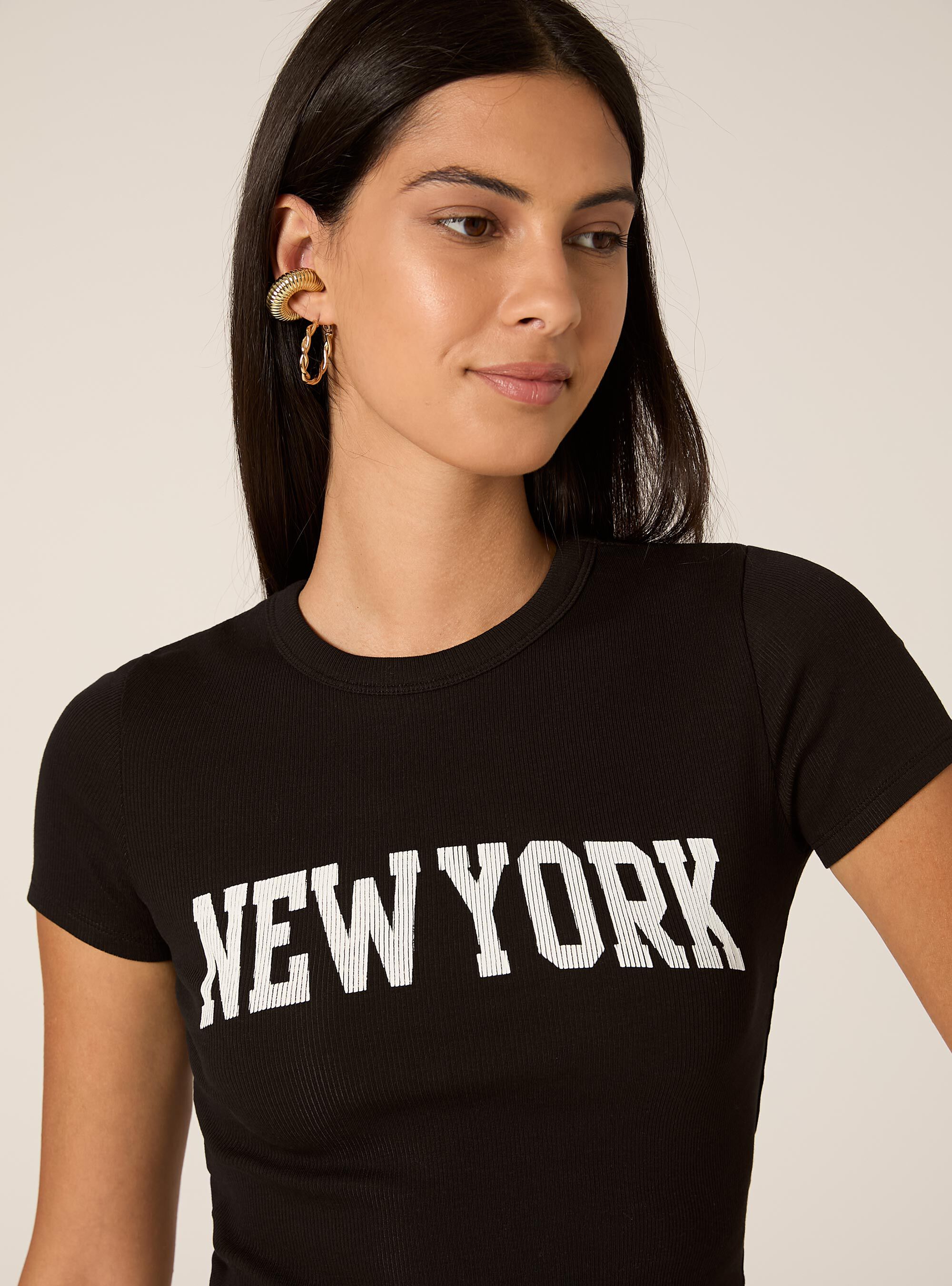 Camiseta corta con estampado universitario, BK1 BLACK