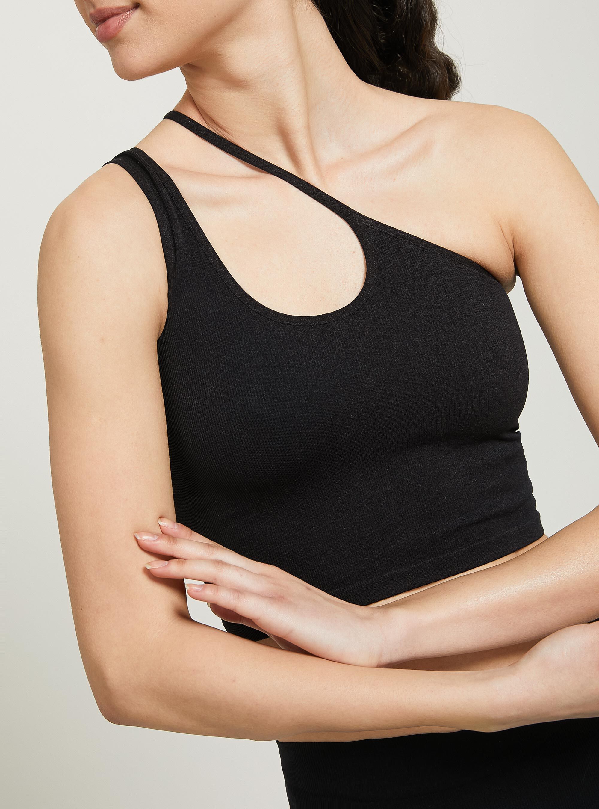 Asymmetrical cropped top, BK1 BLACK