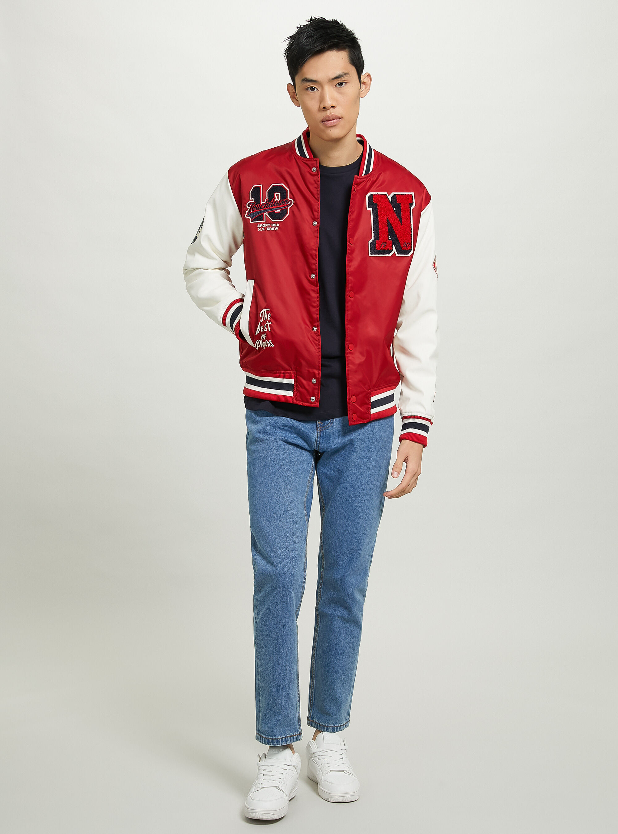 Varsity bomber jacket with patch