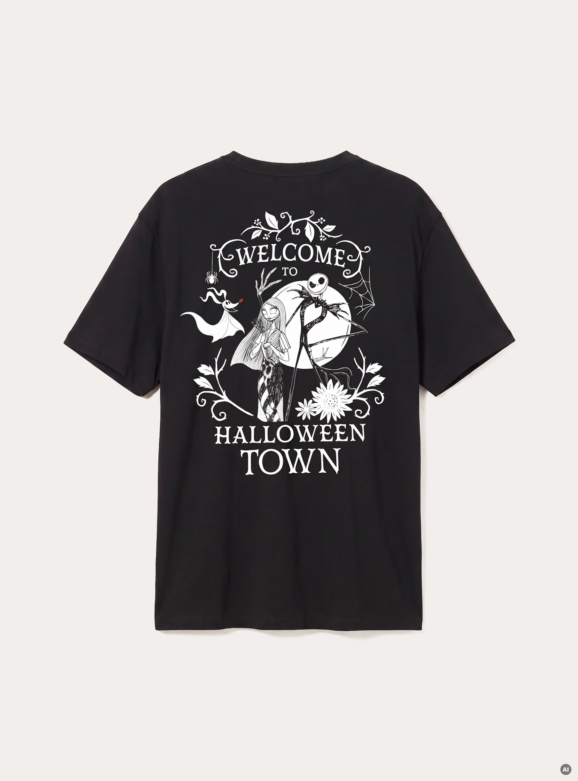 Camiseta con estampado Welcome to Halloween Town Nightmare Before Christmas / Alcott, BK1 BLACK
