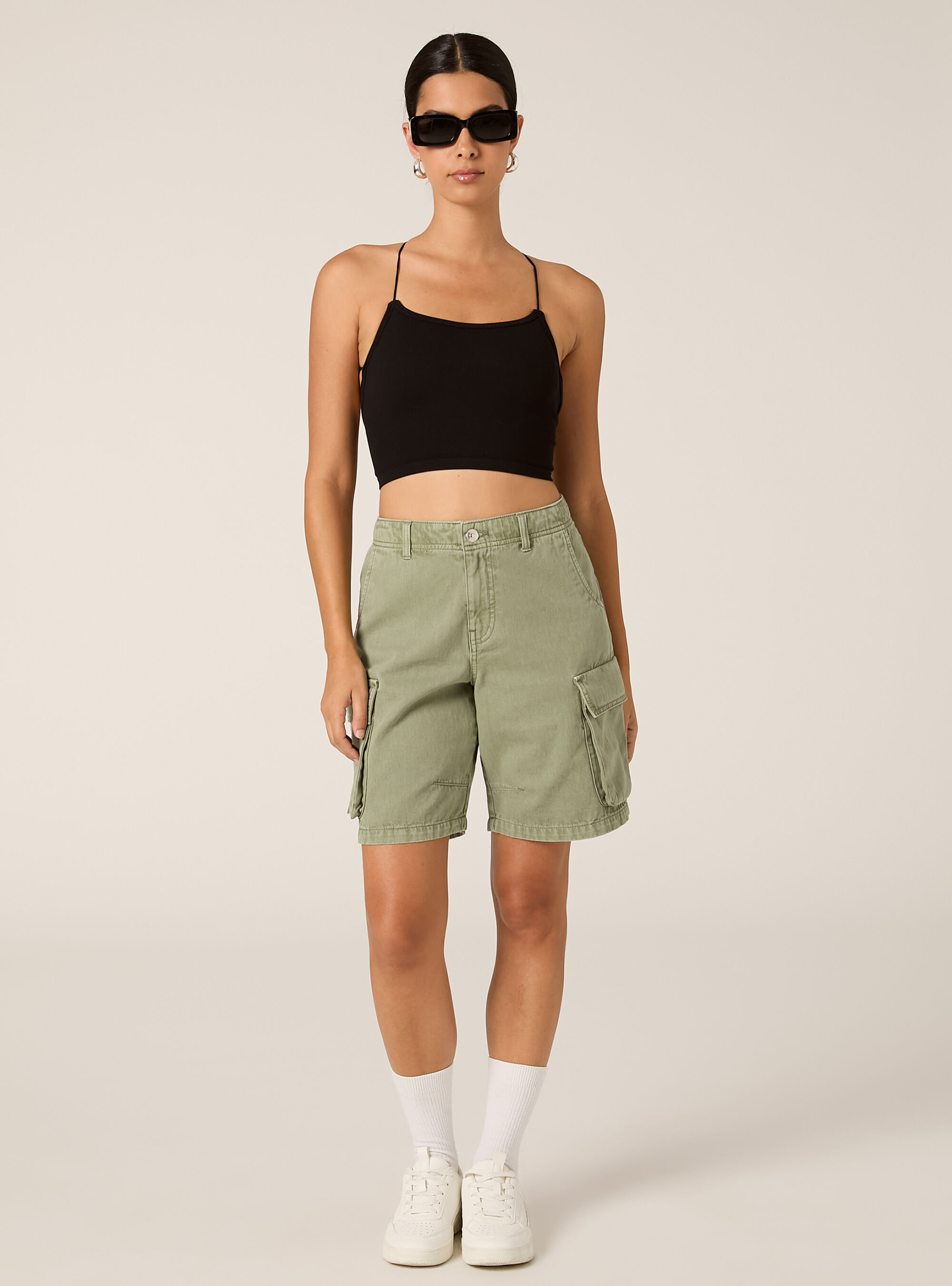 Ribbed top with crossed straps, BK1 BLACK