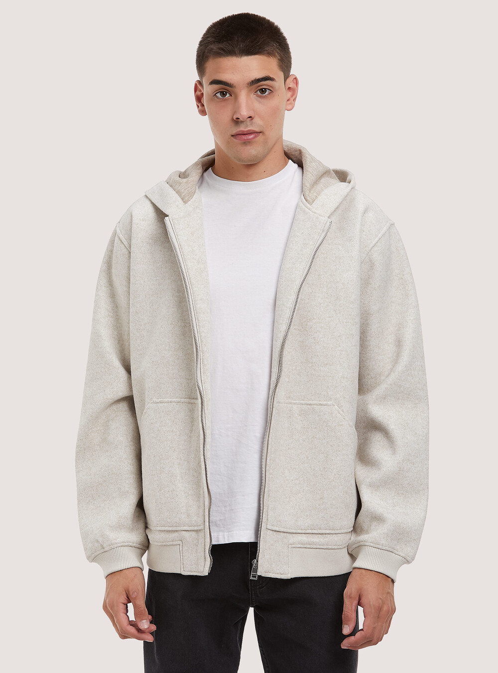 Unlined bomber jacket with hood