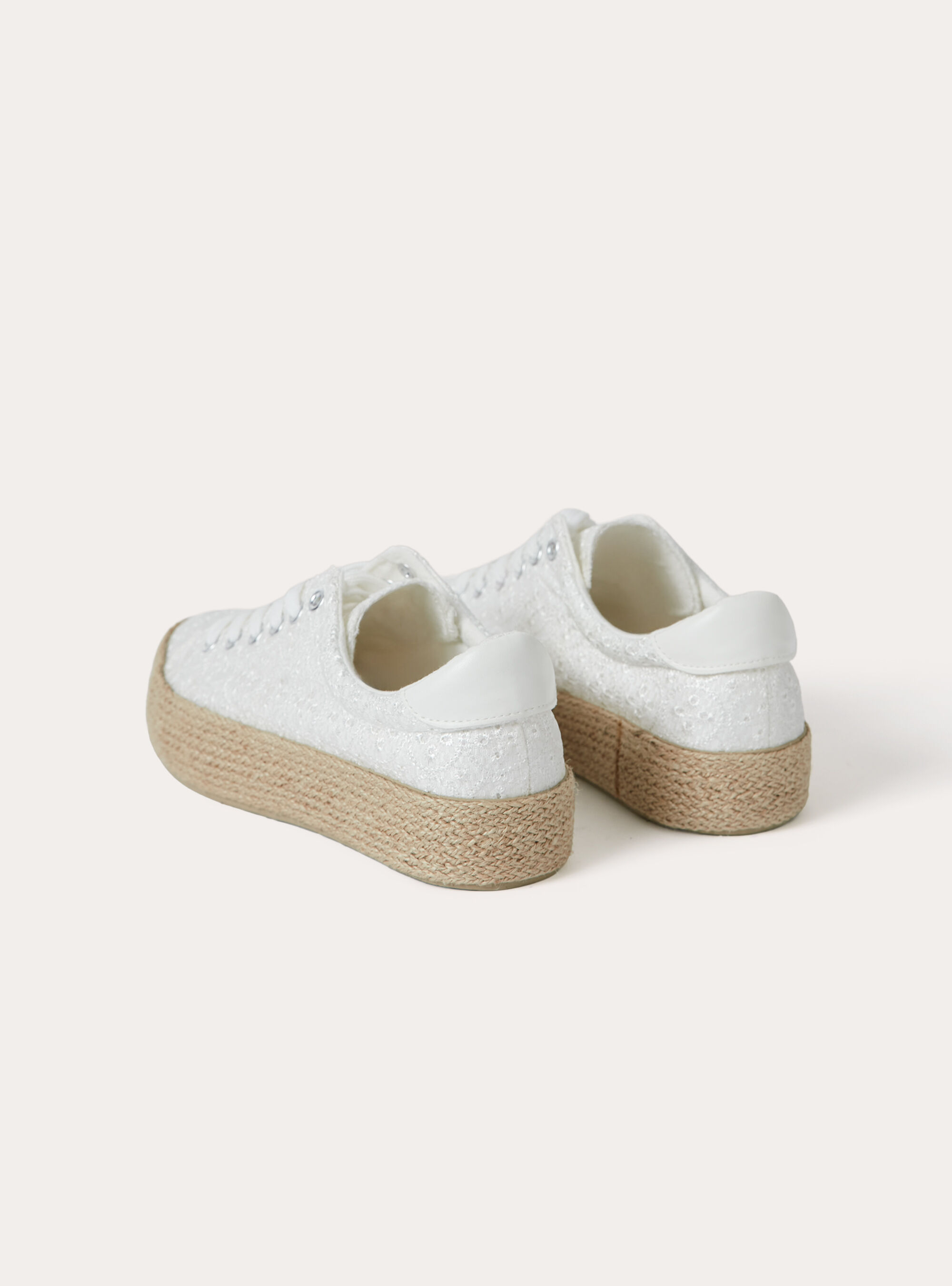 Embroidered Sneakers with Jute Sole, WH2 WHITE