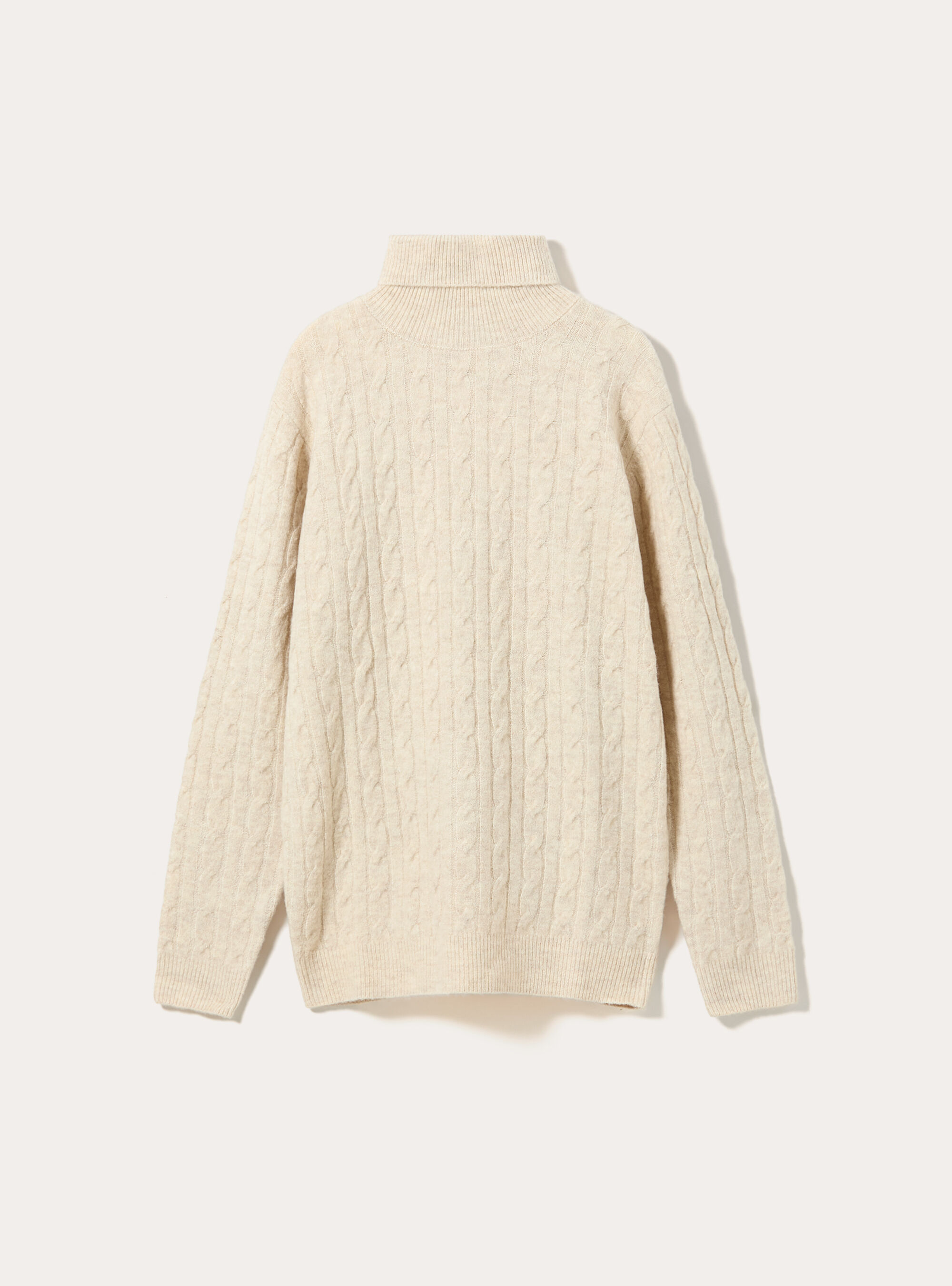 High-neck pullover with cable knit, MBG3 BEIGE MEL LIGHT