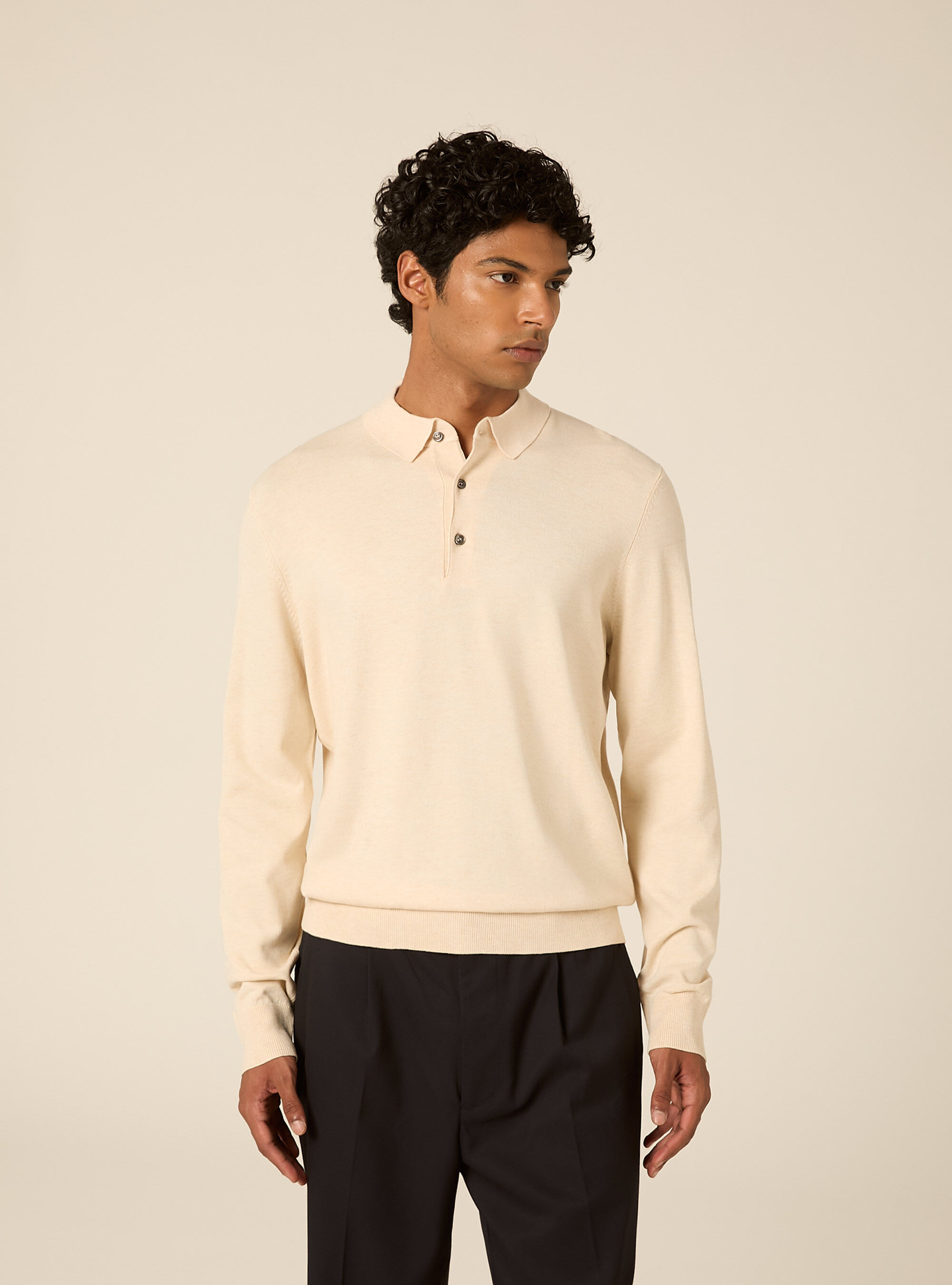 Polo in maglia  in viscosa, MCR3 CREAM MEL LIGHT