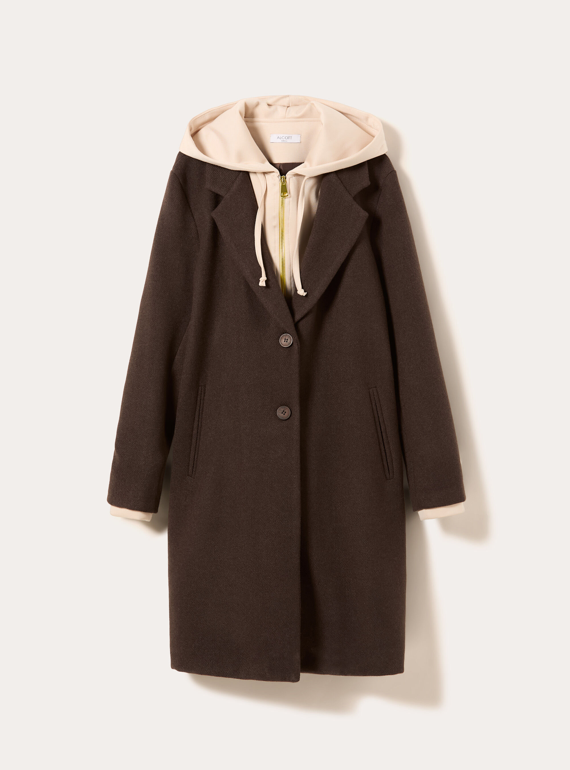 Double-fabric coat, BR1 BROWN DARK
