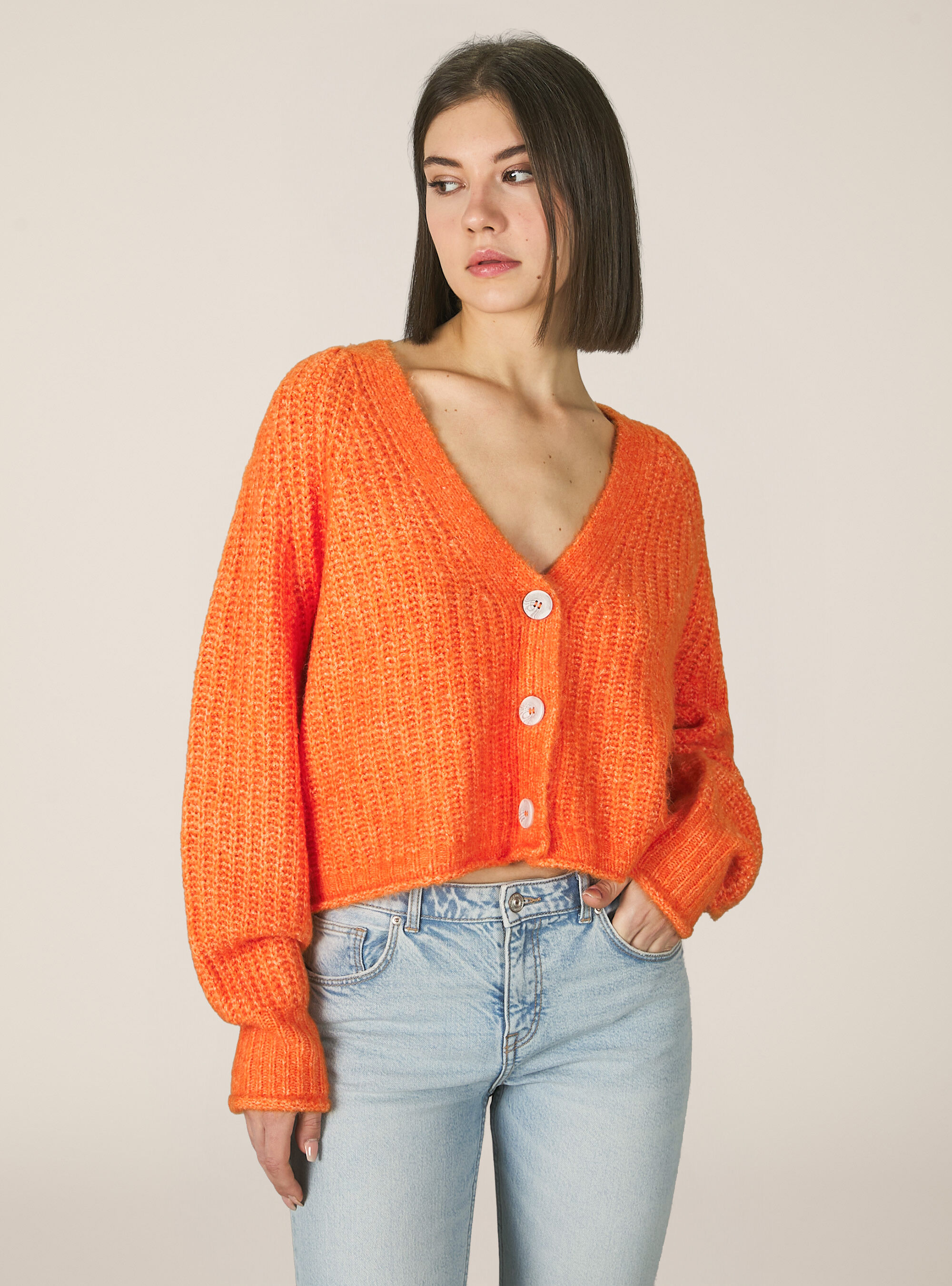 Cardigan pullover with buttons, OR3 ORANGE LIGHT