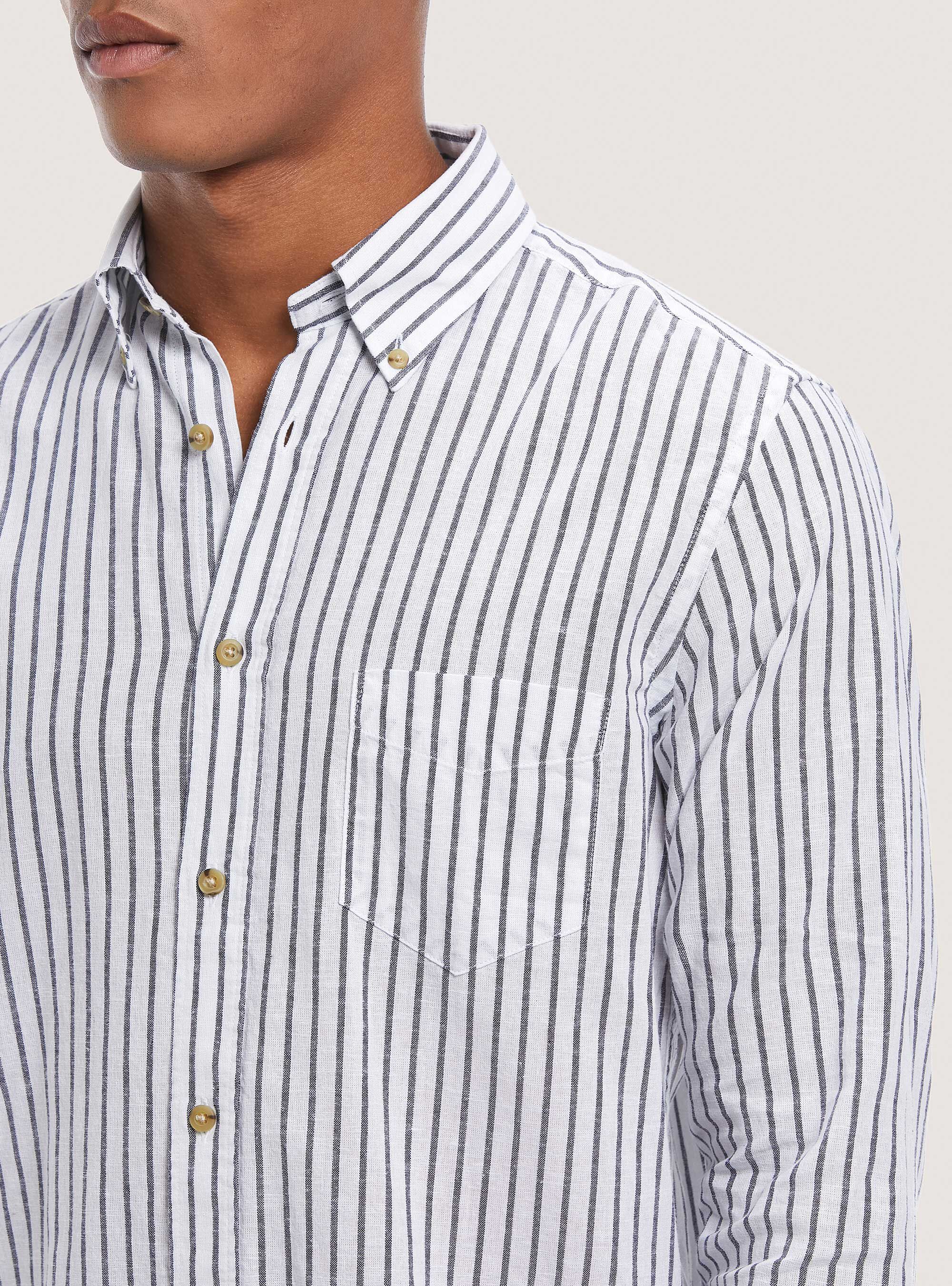 Striped linen blend shirt, BLUE NAVY