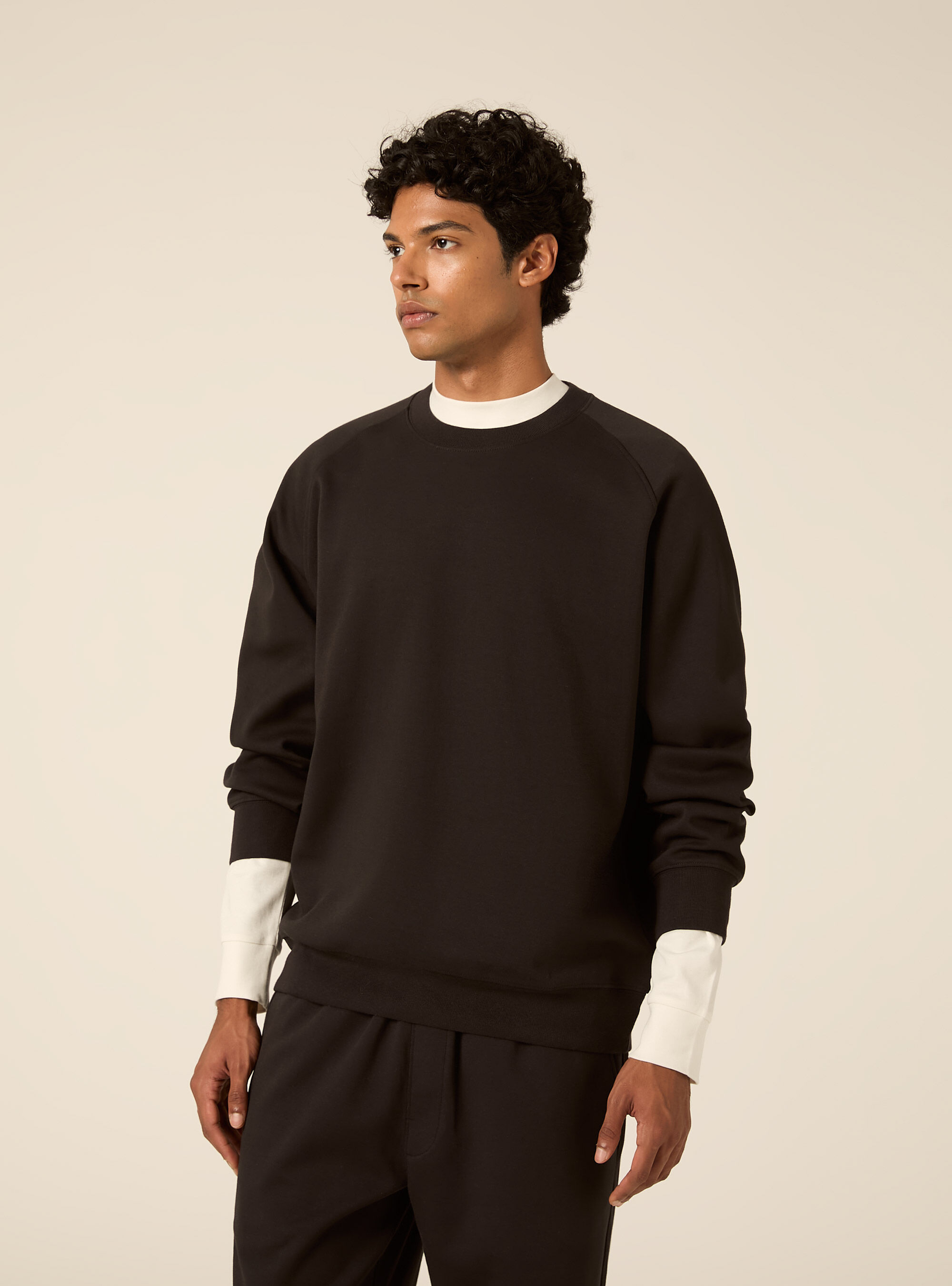 Sweat col rond avec manches raglan en tissu interlock, BK3 BLACK CHARCOAL