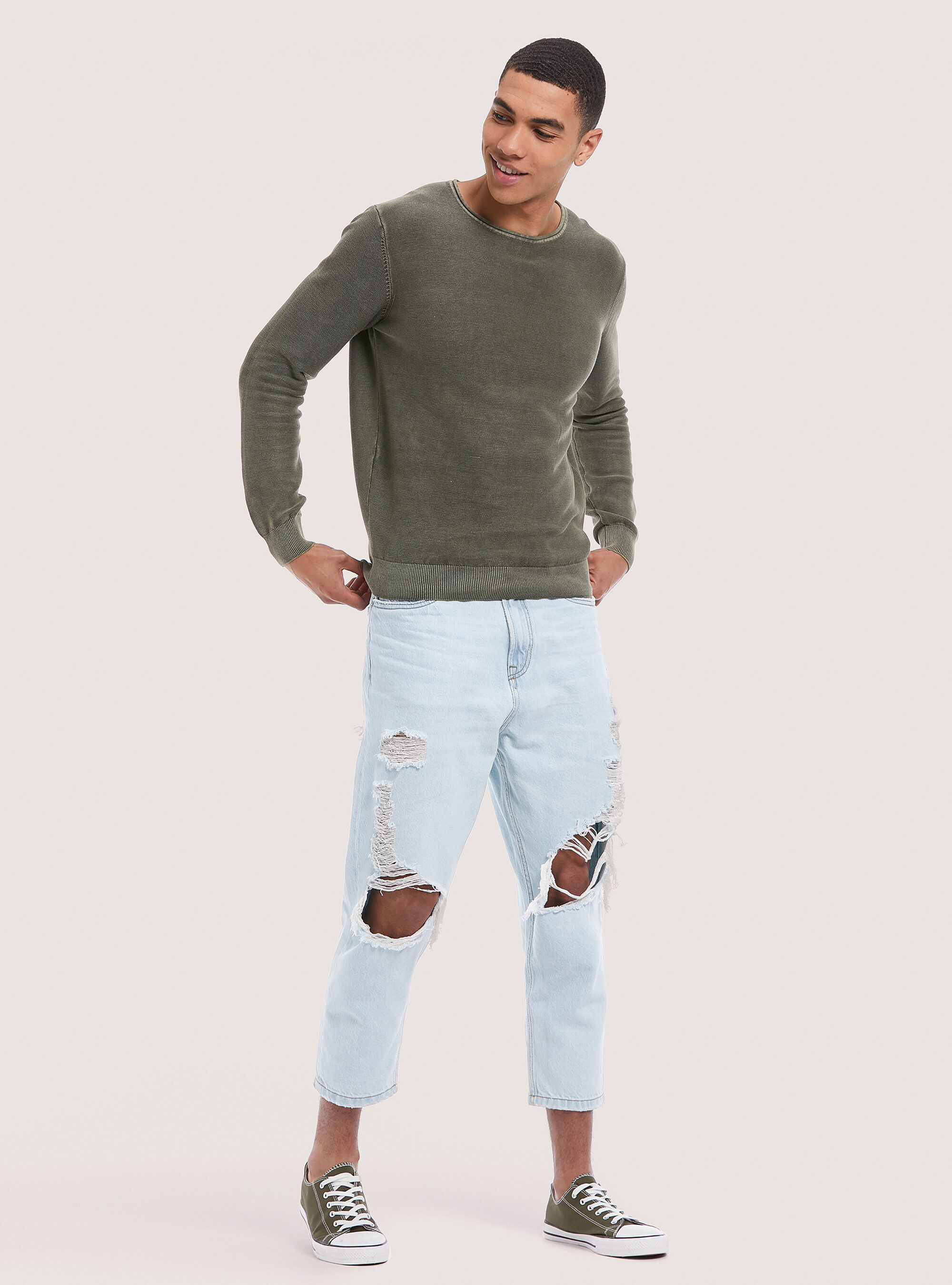 Pullover acidato in cotone, C600 GREEN